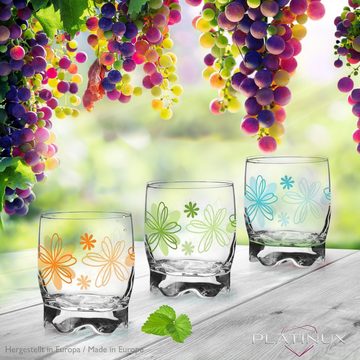 PLATINUX Glas Trinkgläser mit Blumen Dekor mit geformten Boden, Glas, Set 6 Teilig 250ml Wassergläser Saftgläser