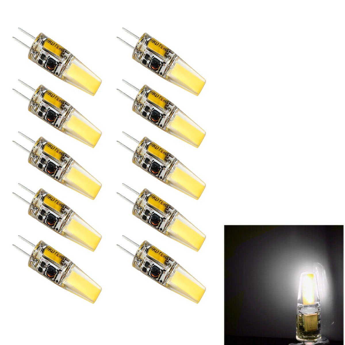 oyajia Flutlichtstrahler LED Lampen, LED Nicht ersetzt Kein G4 Tageslichtweiß, 300LM, wechselbar, G4 LED 12V, ‎Kaltweiß, Warmweiß 10x Dimmbar Glühlampe, Birnen 3W Flackern COB LED