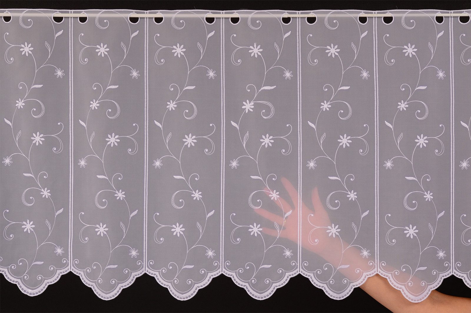 Gardinen Kranzusch Scheibengardine Voile mit feiner Blumenranke (1 St), Stangendurchzug, transparent, Stablöcher,transparent,verschiedene Höhen, Breiten – Bild 4 von 4