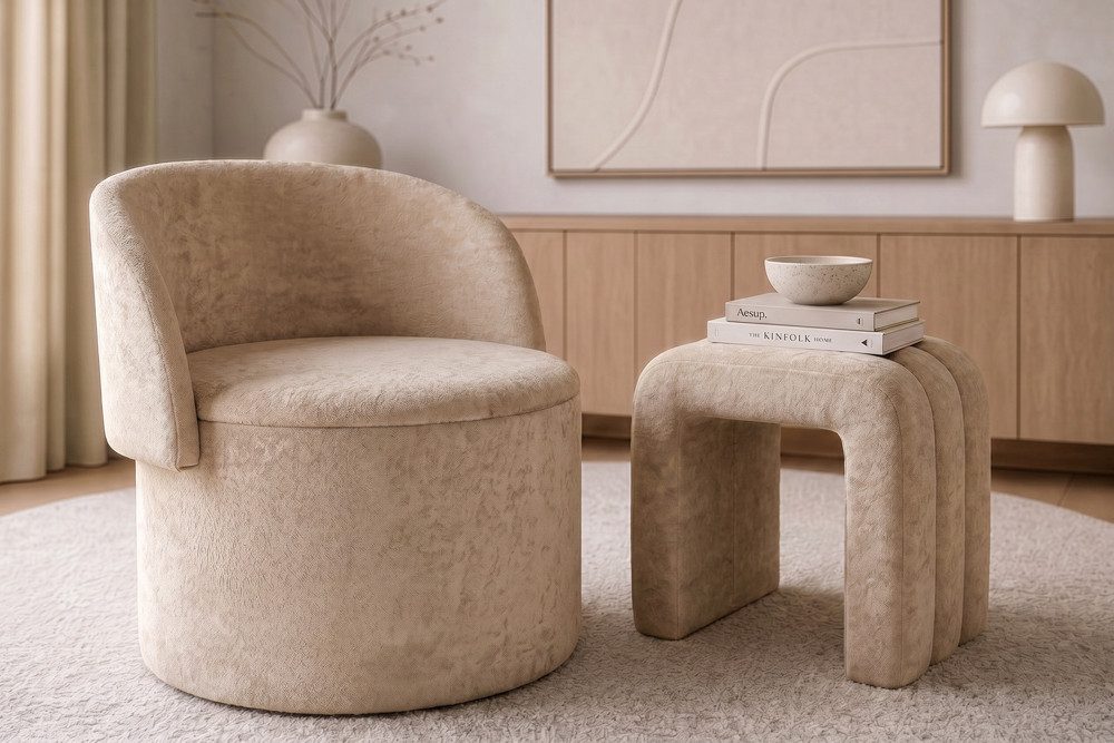 riess-ambiente TV-Sessel LUNA 65cm champagner greige - Bouclé, klappbare Rückenlehne, Stauraum (Einzelartikel, 1-St), Moderner Polsterhocker - ideal für Wohn- und Schlafzimmer oder Loft