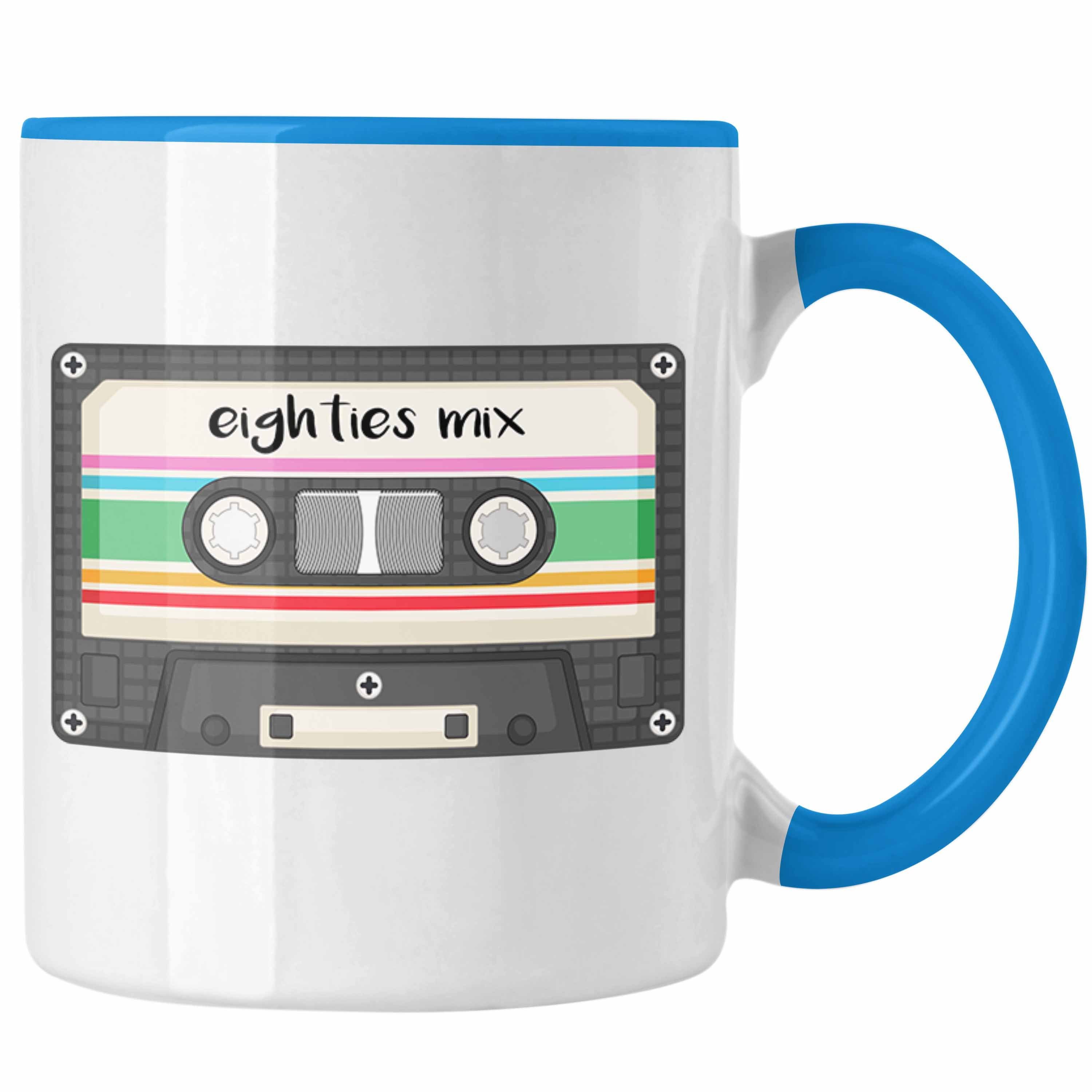 Trendation Tasse Lustige Tasse "80er Jahre Eighties Mix Kassette" Geschenk für Nostalgi Blau