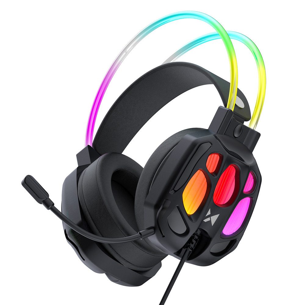 Wozinsky Gamingkopfhörer Spielekopfhörer Bügelkopfhörer Gaming-Headset (RGB-Beleuchtung, Mikrofon, Lautstärkeregelung, RGB-Beleuchtung, 50-mm-Treiber, flexibles Mikrofon)