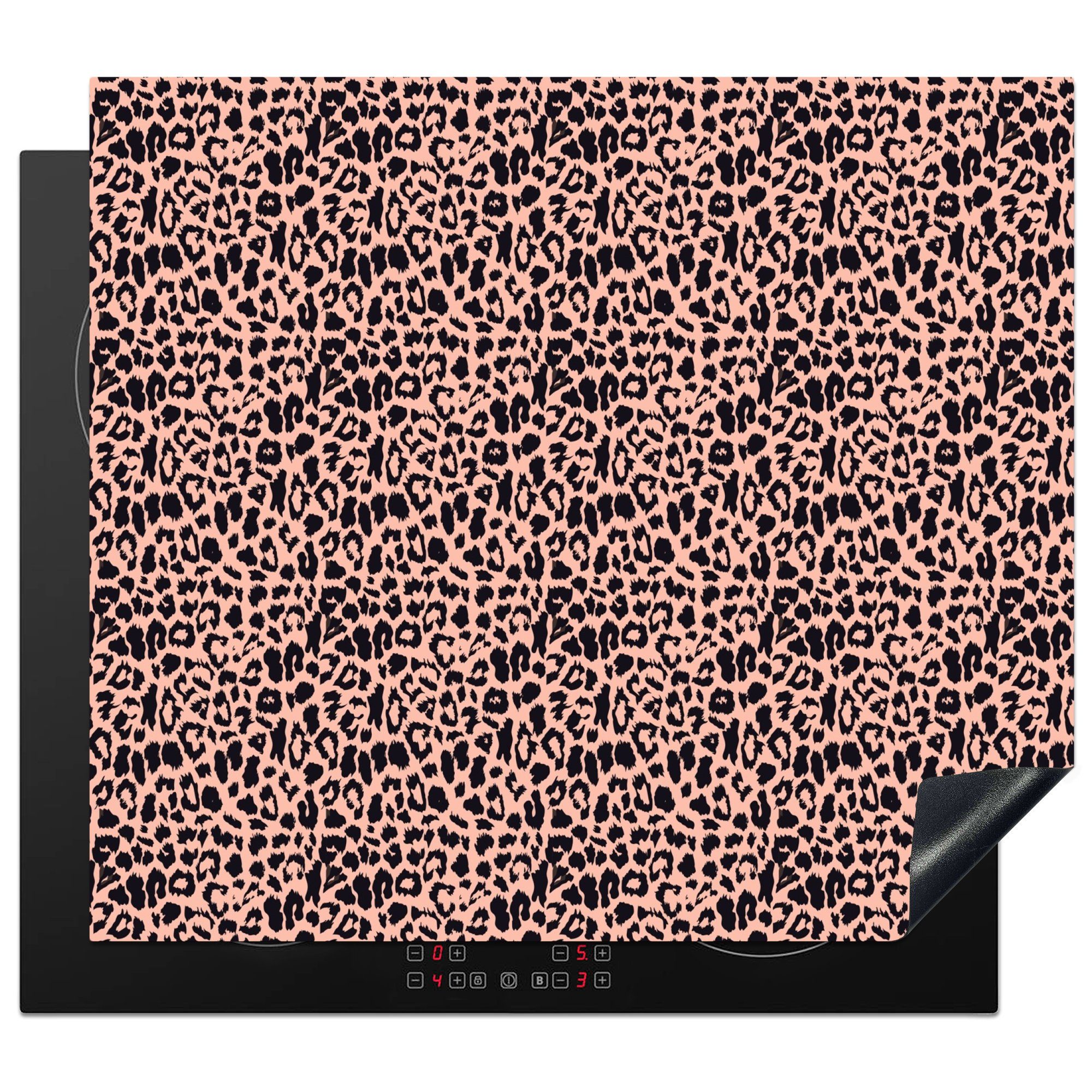 MuchoWow Herdblende-/Abdeckplatte Leopardenmuster - Rosa - Tiere, Vinyl, (1 tlg), 59x51 cm, Induktionsschutz, Induktionskochfeld, Ceranfeldabdeckung