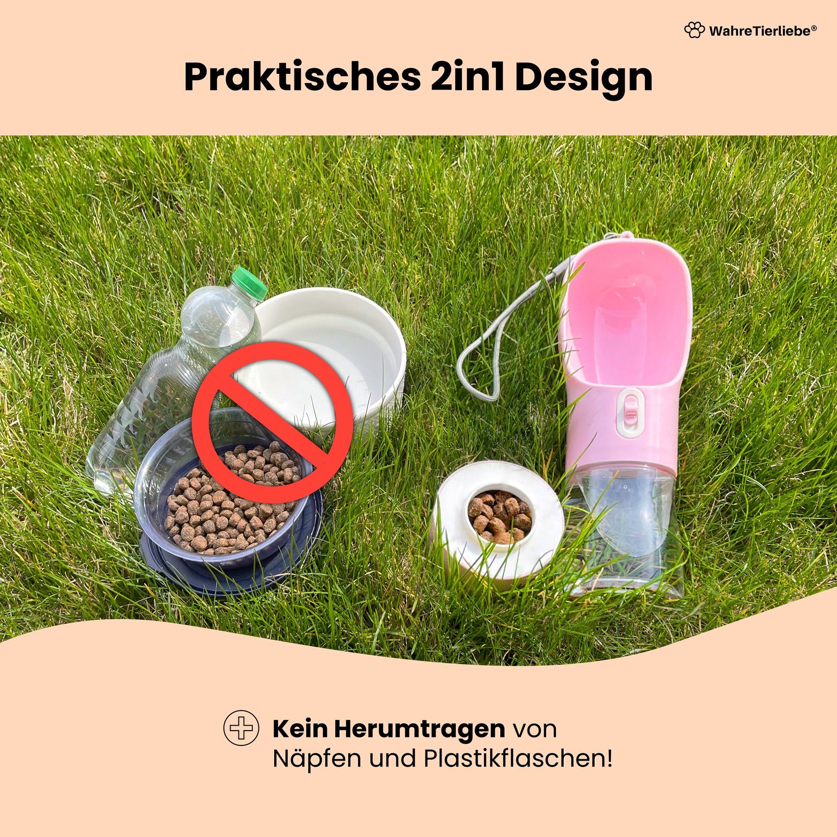 Wahre Tierliebe Trinkflasche inkl. Futterbehälter, BPA Frei, Das Original