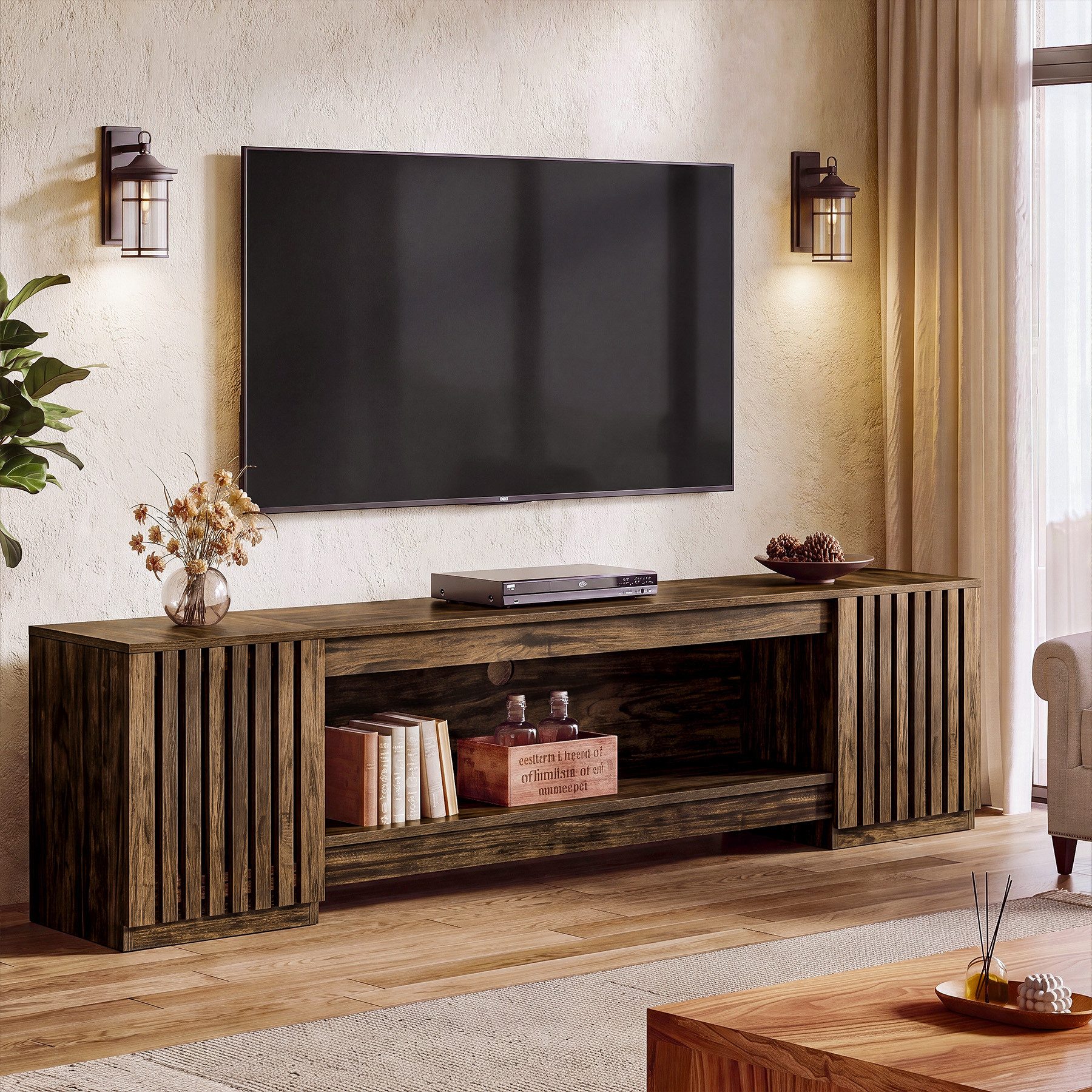 Tribesigns TV-Schrank 200 cm TV-Board mit Schränken & offenem Regal für 55–85 Zoll Fernseher