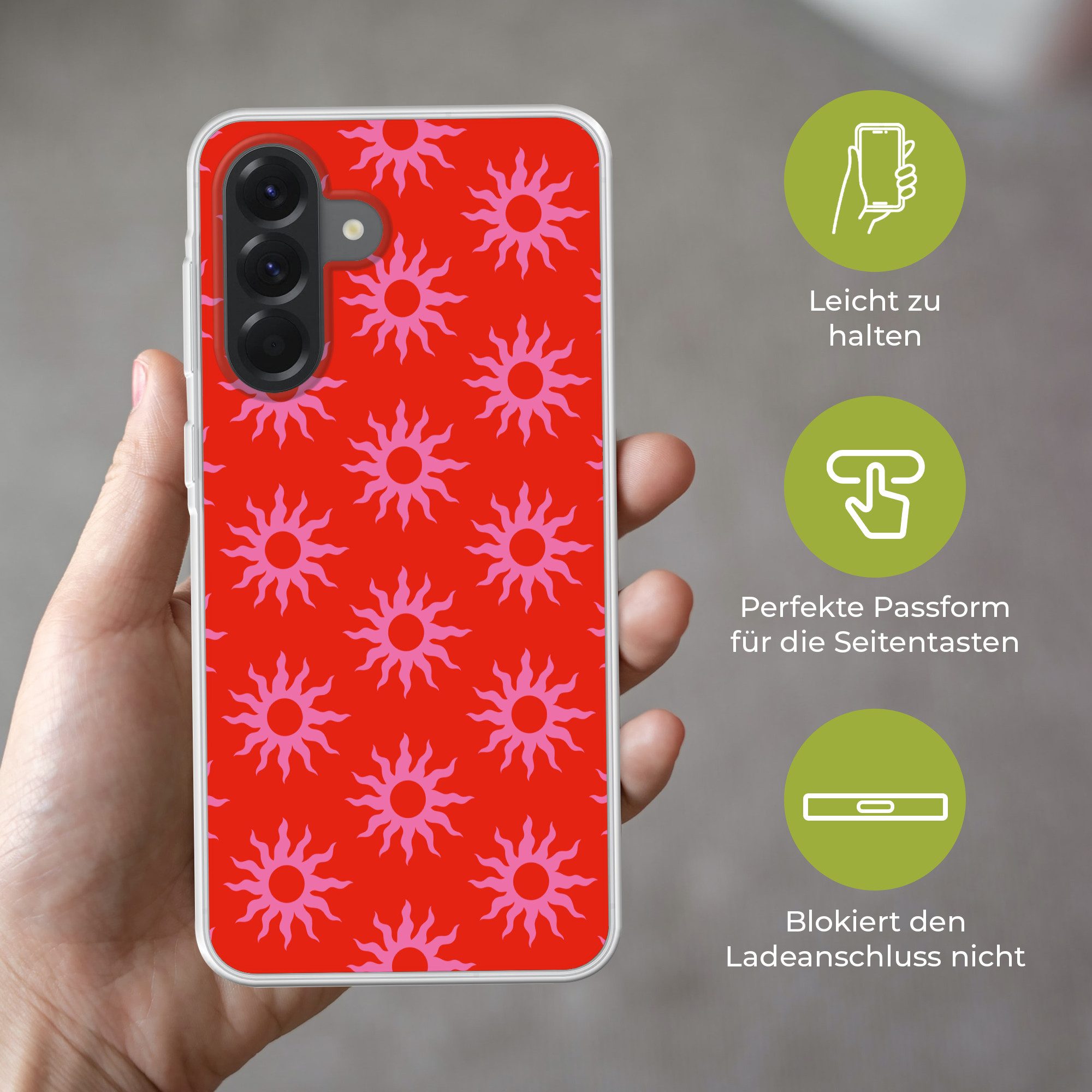 MuchoWow Handyhülle für Samsung Galaxy A56 Sonnen - Rot - Rosa - Muster - Sommer, Phone Case, Silikon, Schutzhülle Dünn