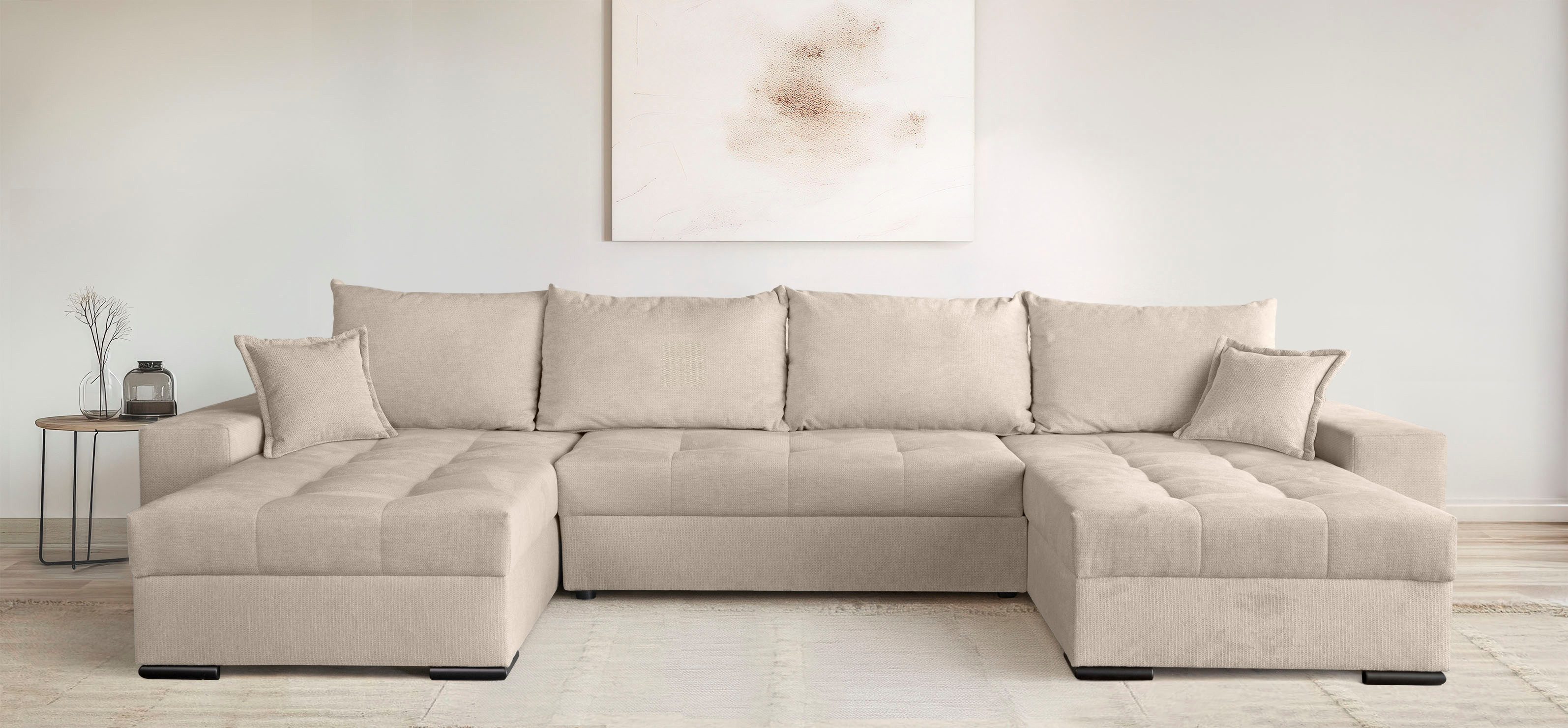 OTTO home Wohnlandschaft Home System U-Form, von B: 269-352 cm wählbar, 6 Varianten zur Auswahl, Schlaffunktion, Bettkasten & Zierkissen, Federkern