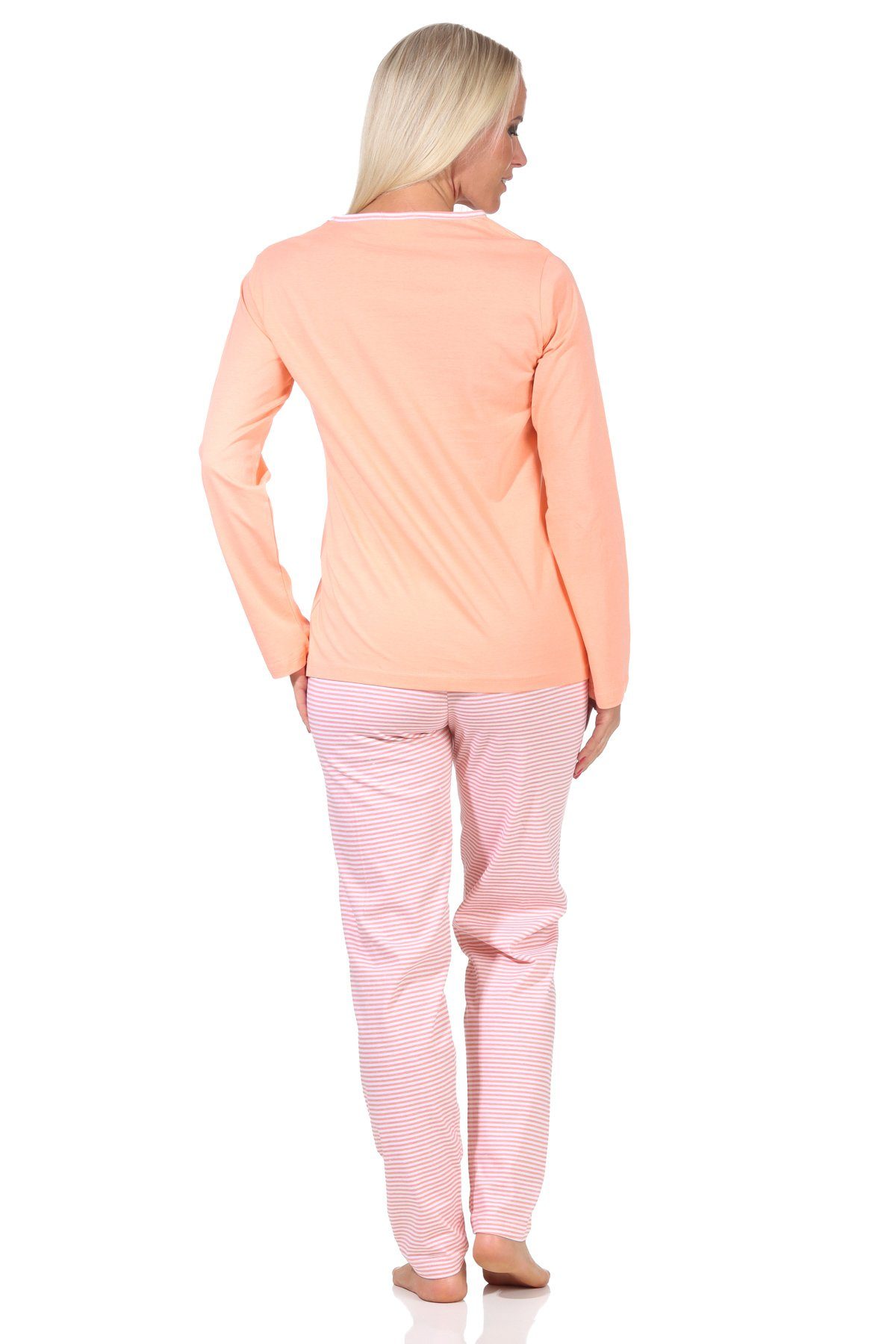 York Normann City Damen Pyjama mit apricot "New Print langarm Loving" tollem Schlafanzug