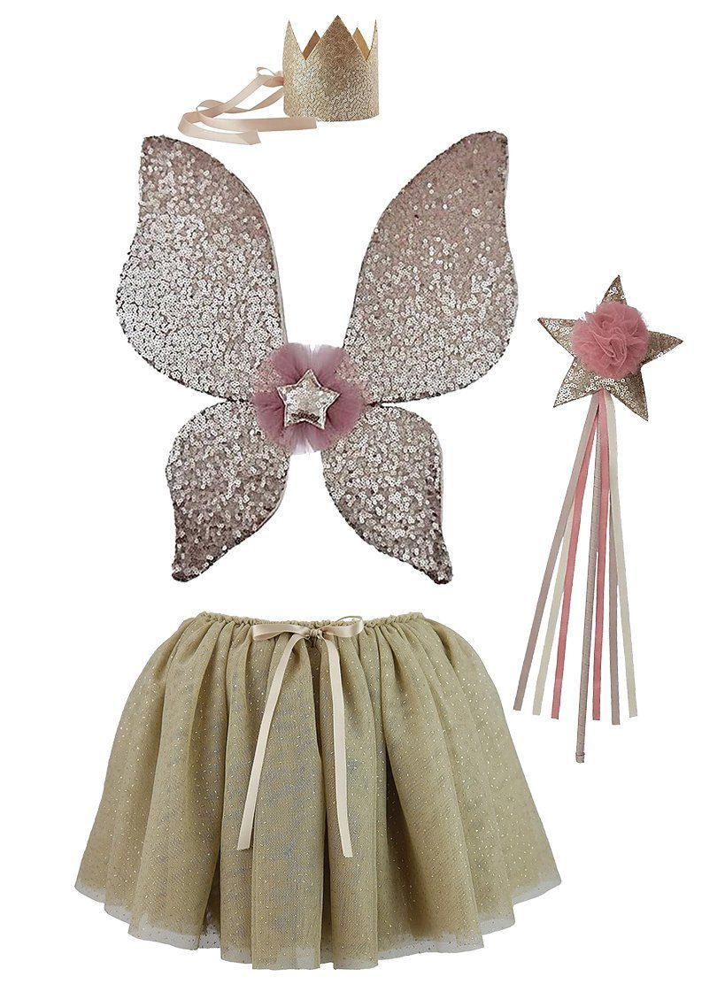 Metamorph Kostüm Märchenfee Set Deluxe altrosa, Hochwertig verarbeitete Accessoires für kleine Feen - mit Glitzertutu