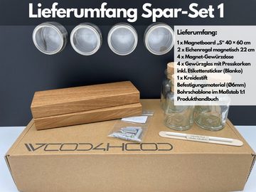 wood4hood Gewürzregal MAGNET, Spar-Set mit viel Zubehör, Magnettafel mit magnetischen Böden aus Eiche · beschreibbar