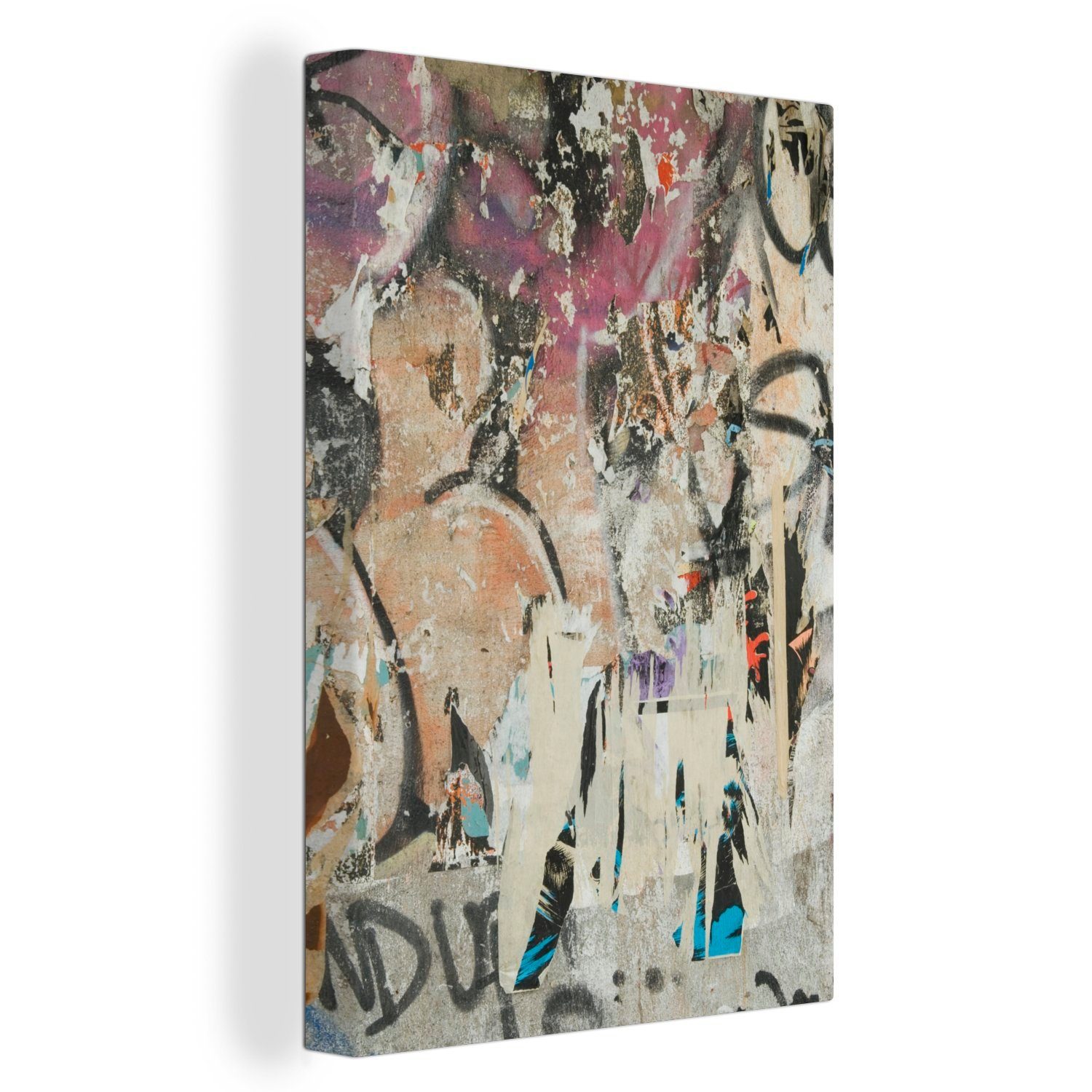 inkl. Gemälde, (1 20x30 Leinwandbild cm baufällige bespannt Straßenkunst, OneMillionCanvasses® Leinwandbild St), Die Zackenaufhänger, fertig