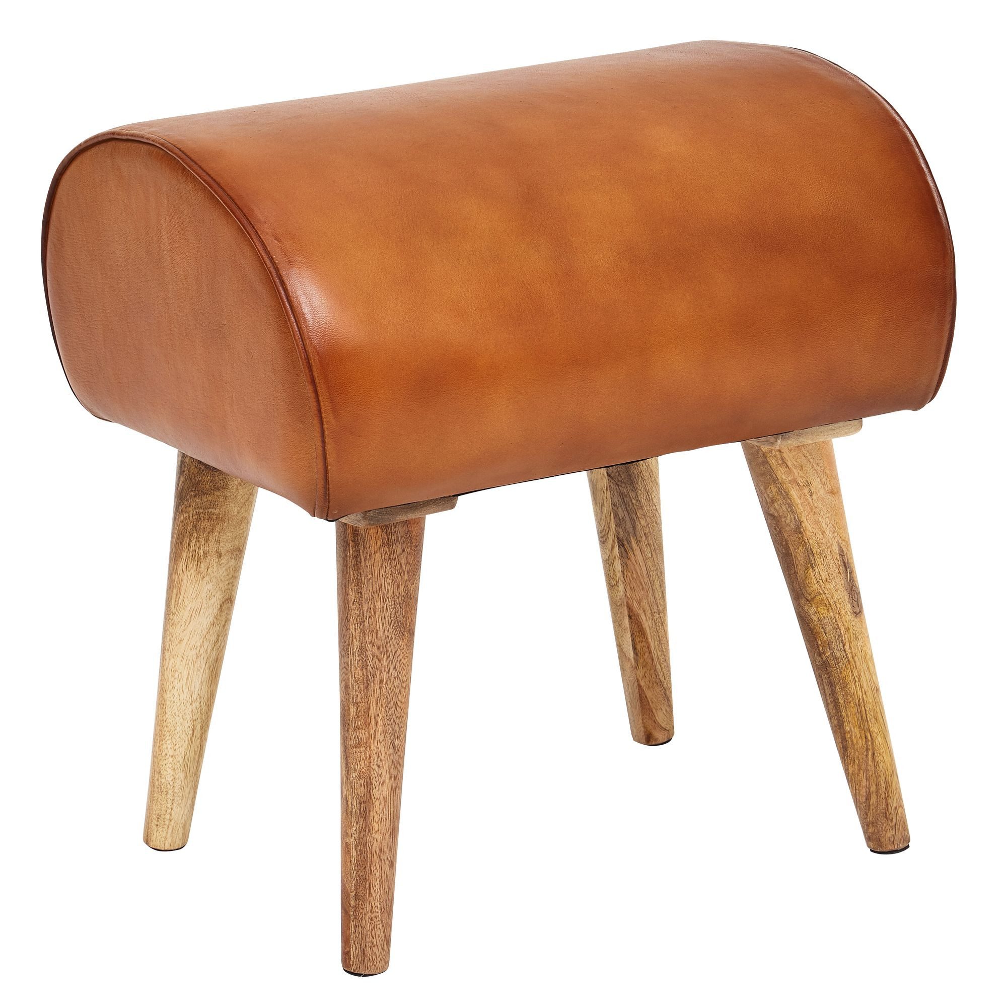 furnicato Sitzhocker Vollholz Echtleder 45x53x40 cm Braun, Gepolsterter Hocker mit Anti-Rutsch-Noppen für dein Wohnzimmer