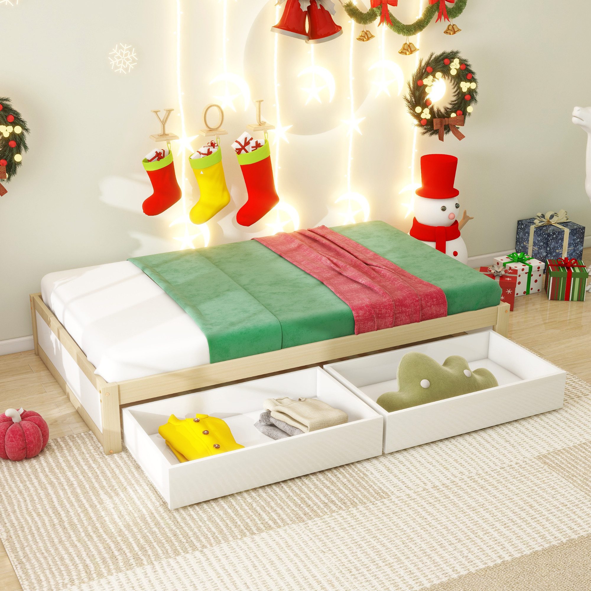 STILVORA Kinderbett 90x200 Babybett mit Matratze,Bettgestell mit Stauraum und Lattenrost (mit Lattenrost & 2 Schubladen – modernes Kinderbett aus Kiefernholz, ideal als Jugendbett oder Gästebett mit praktischem Stauraum und robuster Konstruktion, 90x200 cm), Mit Matratze