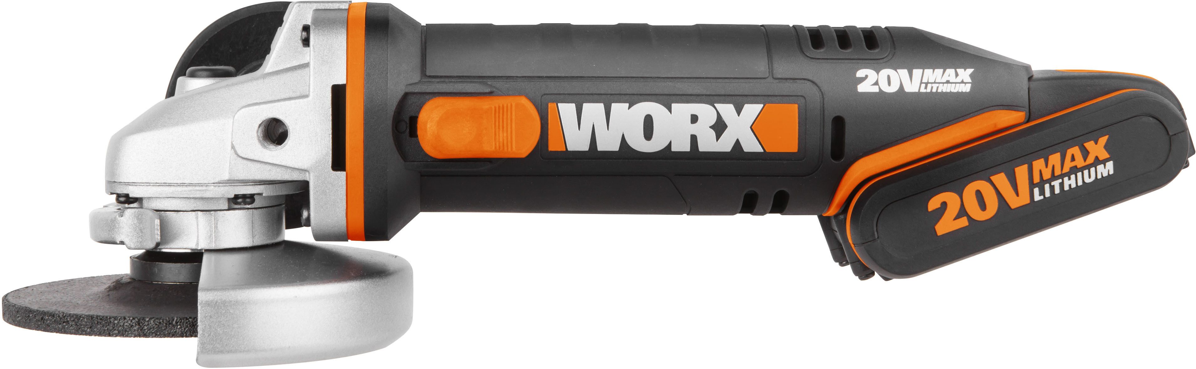 Worx Akku-Winkelschleifer WX800, ergonomisches Design, inkl. 2 Akkus & Ladegerät
