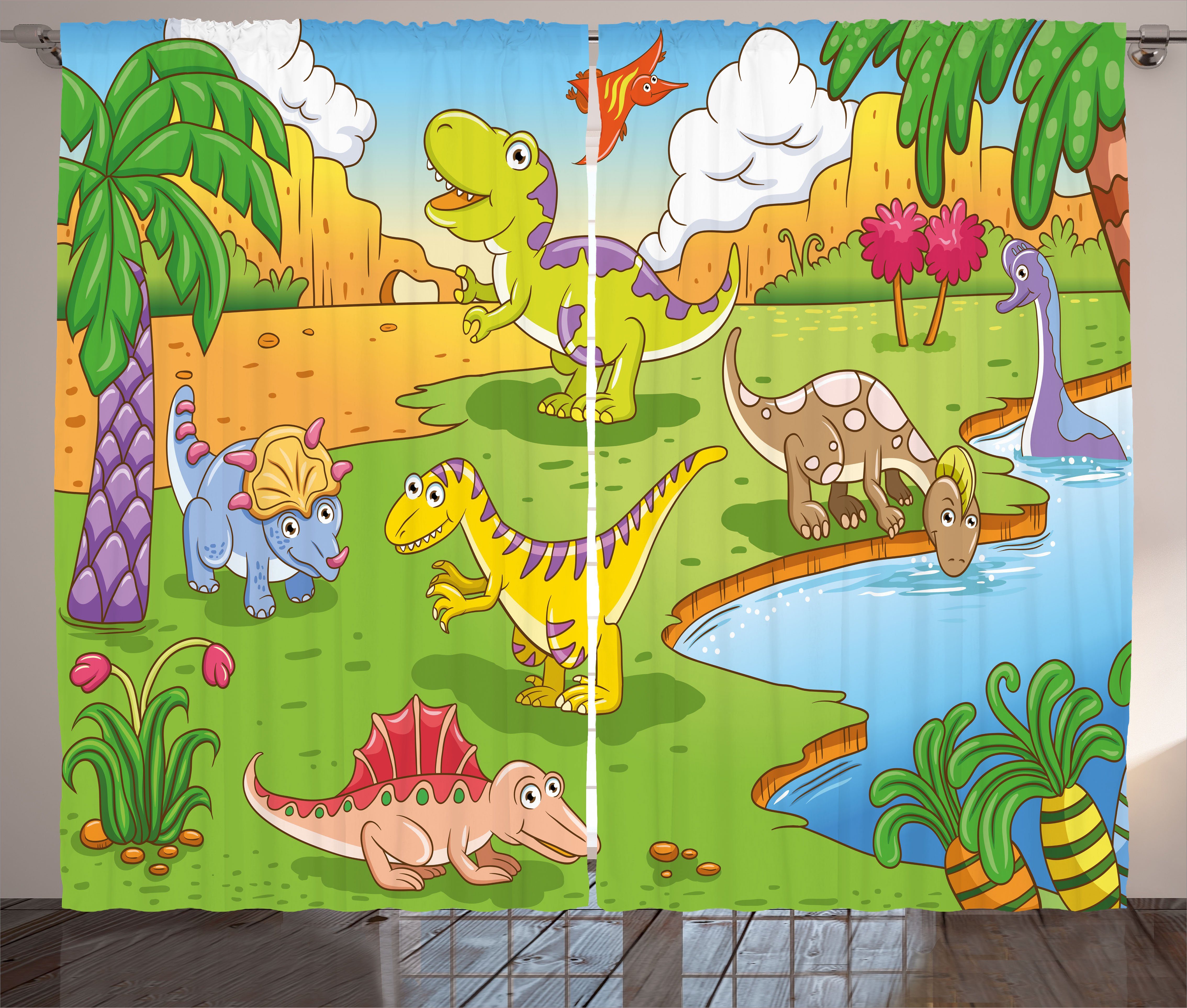 Vorhang Cartoon-Stil Abakuhaus, Kräuselband Schlafzimmer Kindergarten Schlaufen Gardine Tiere Haken, mit und
