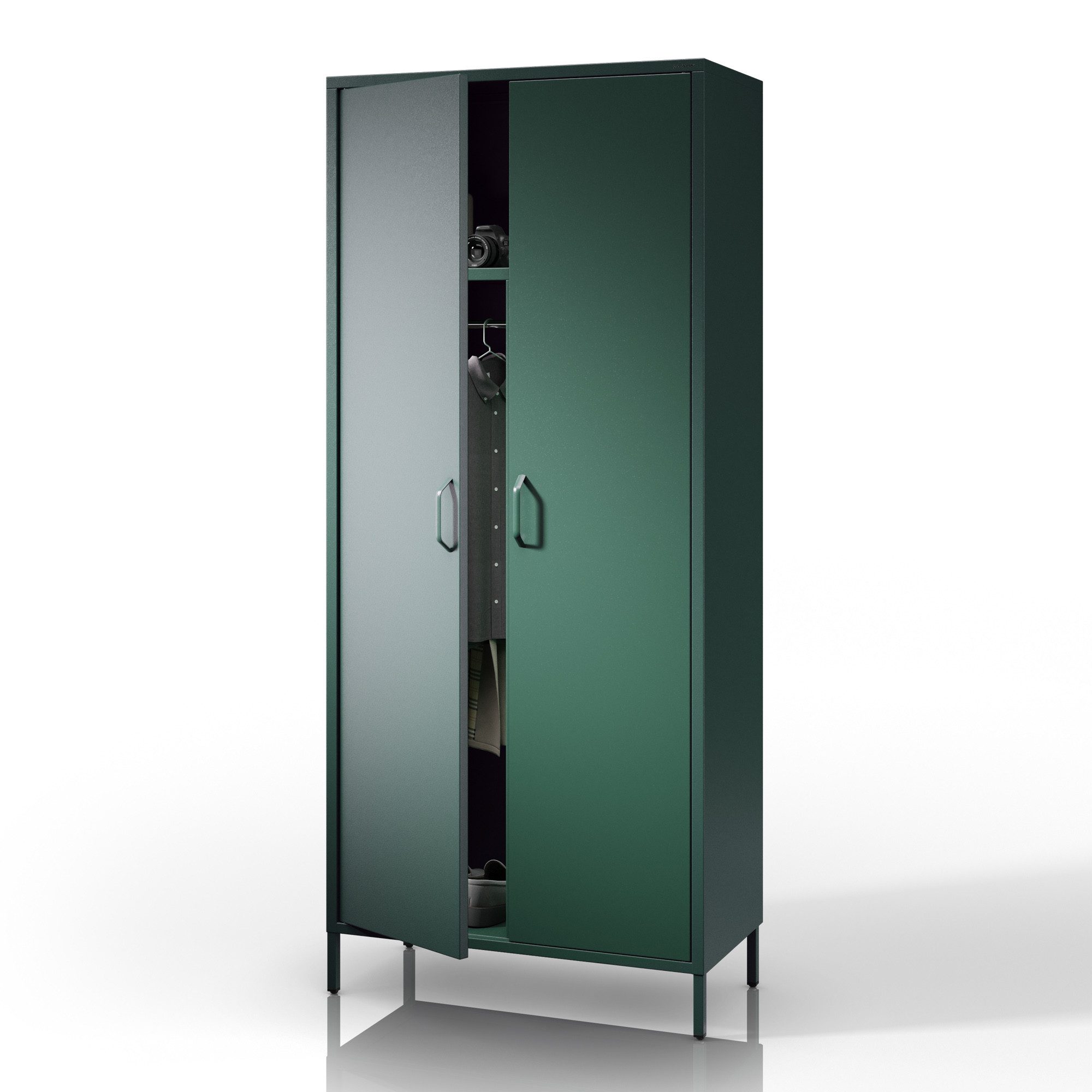 Jan Nowak Kleiderschrank FLAVIO Kleiderschrank Metall Stahl 80x185x45cm 3 Zonen Sparkling (Stahl 0,6mm, 40kg pro Zone, Magnete Silikonpads, Wandmontage) Brilliance Beine regulierbar Wohnzimmer Schlafzimmer