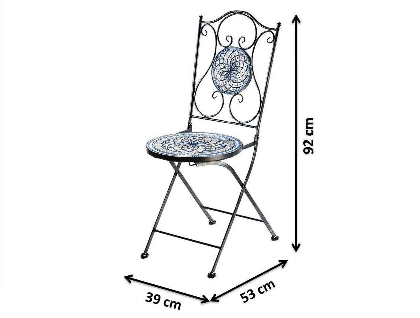 Kobolo Balkonset Sitzgruppe Gartenmöbel Tisch Stühle Metall Mosaik blau weiß, (3-tlg) – Bild 3 von 5