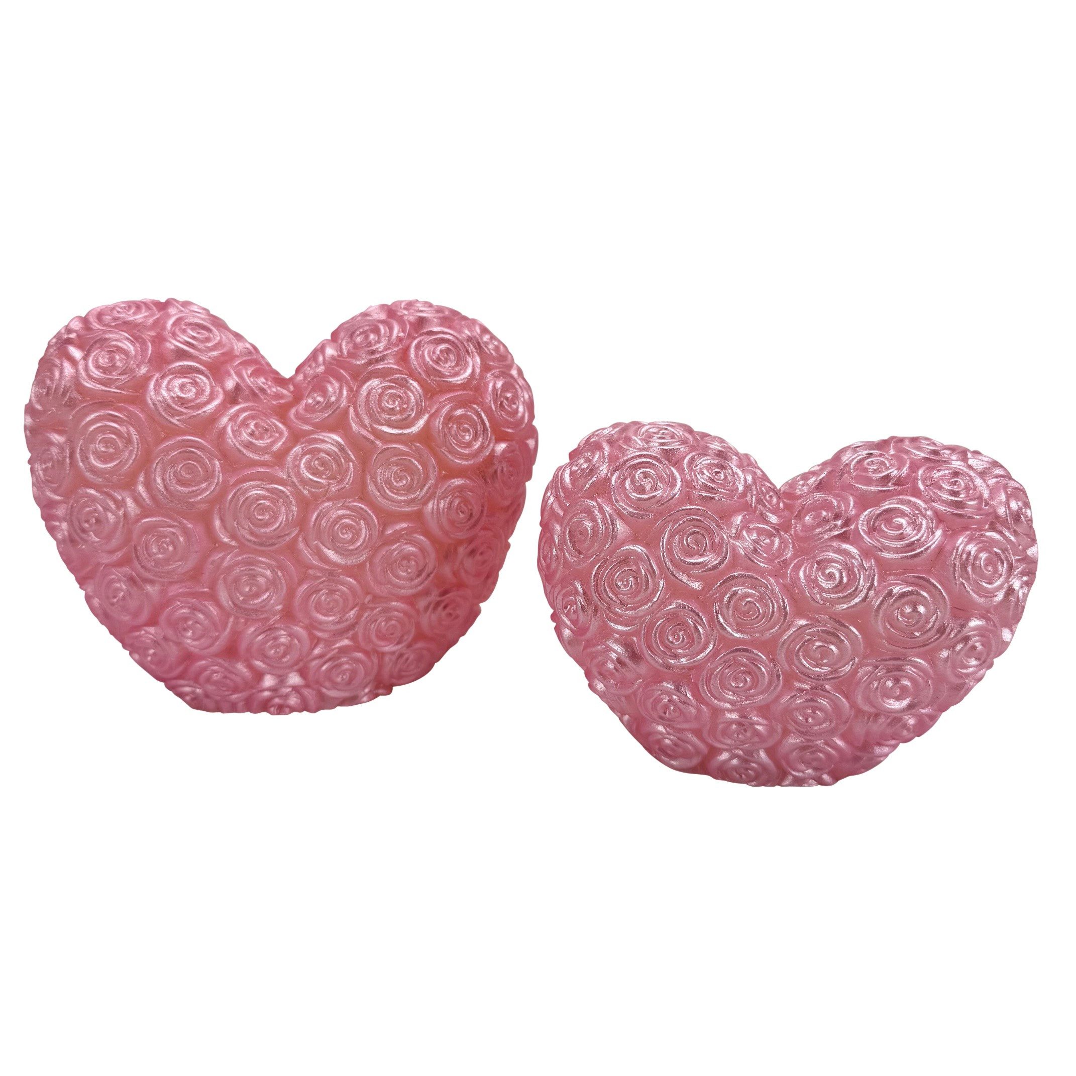 Online-Fuchs LED-Kerze - 2 Deko Herzen aus Echtwachs Rosenblüten und 6-Stunden Timer (Rosa Kerzen, warmweiße LED´s), fein ausgearbeitete Rosenblüten in 3D-Optik – Bild 3 von 4