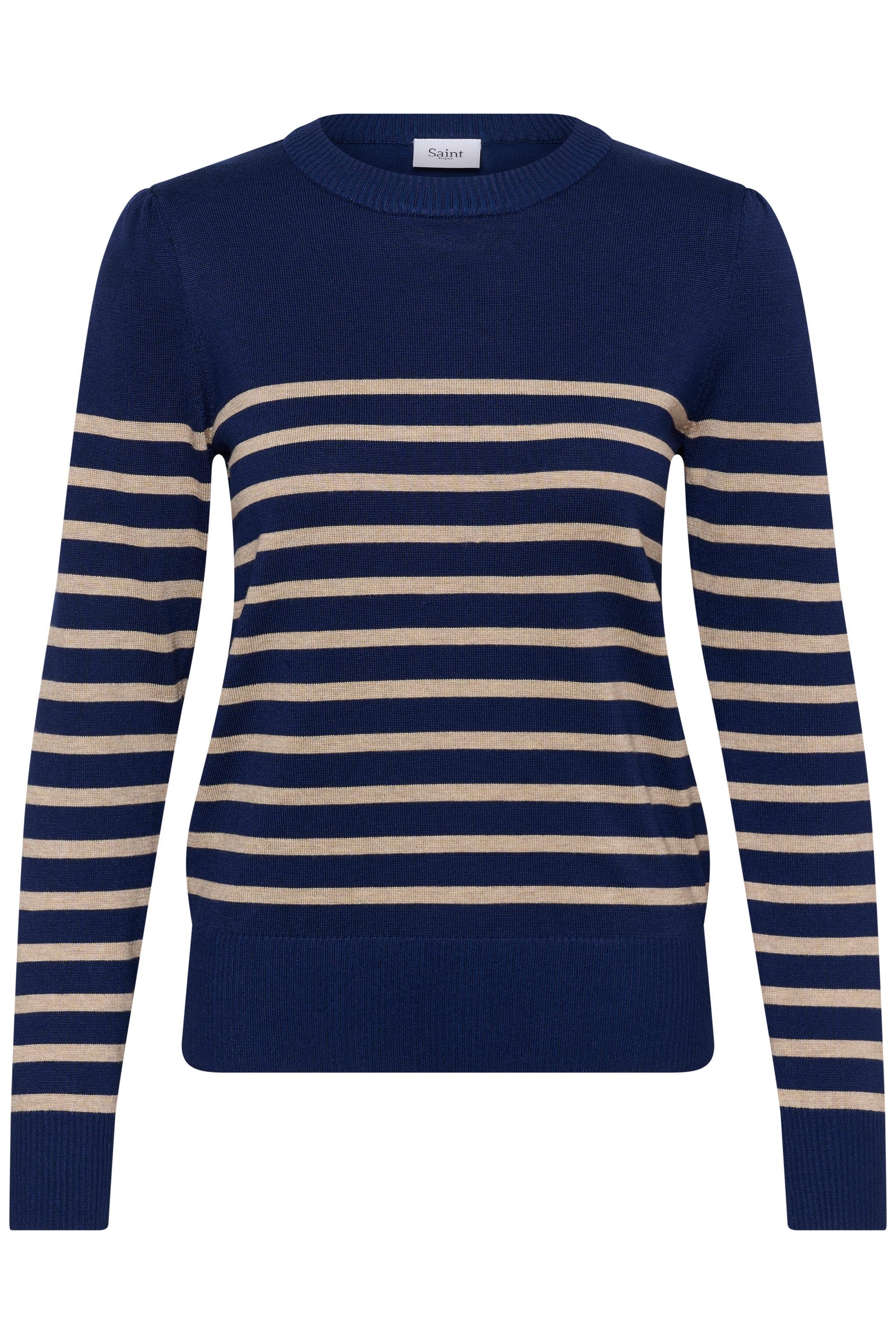 Navy Peony Greige Stripe