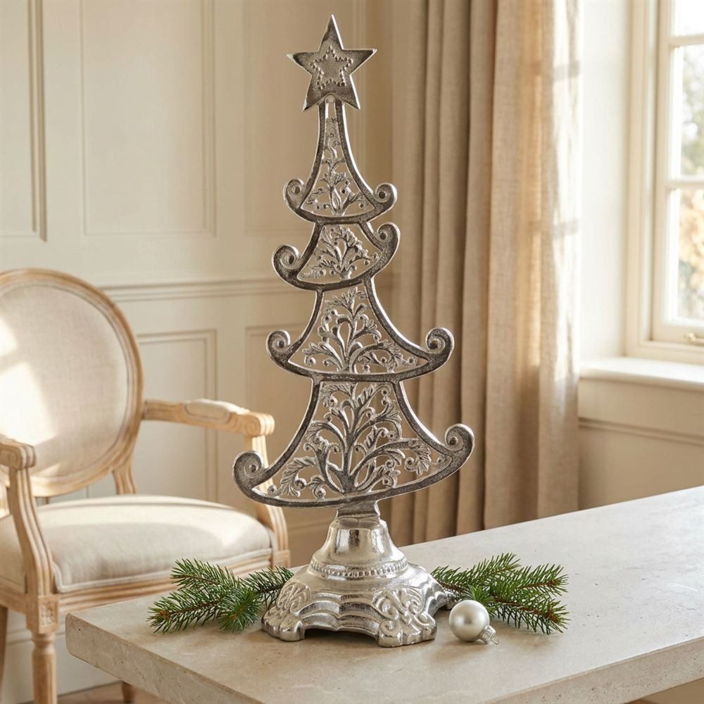 Antikas Weihnachtsfigur Tannenbaum, Aluminium, groß, Weihnachtsbaum für Fensterbrett