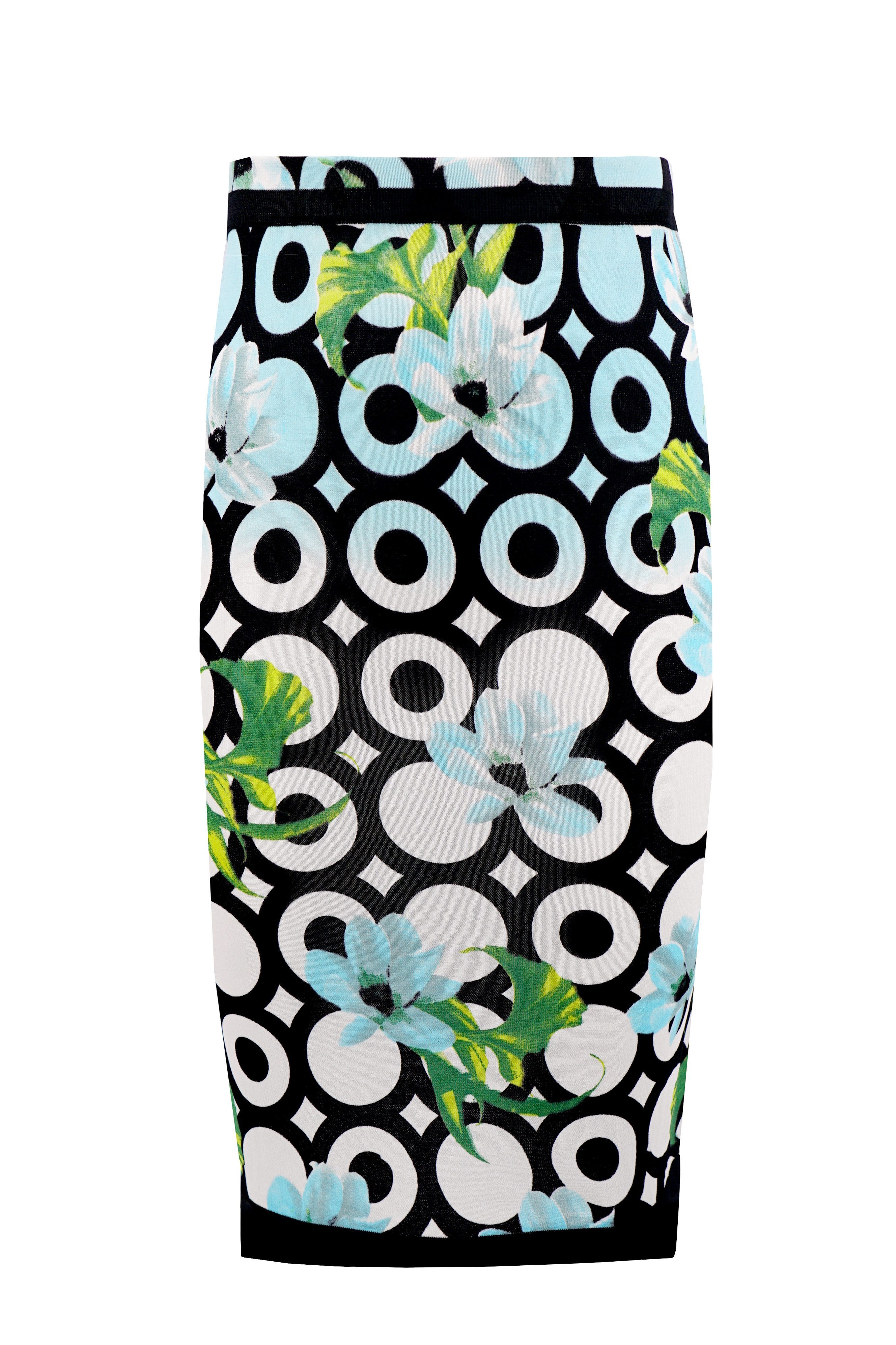 Passioni Strickrock knielanger, taillierter Rock mit geometrisch-blumigem Mustermix