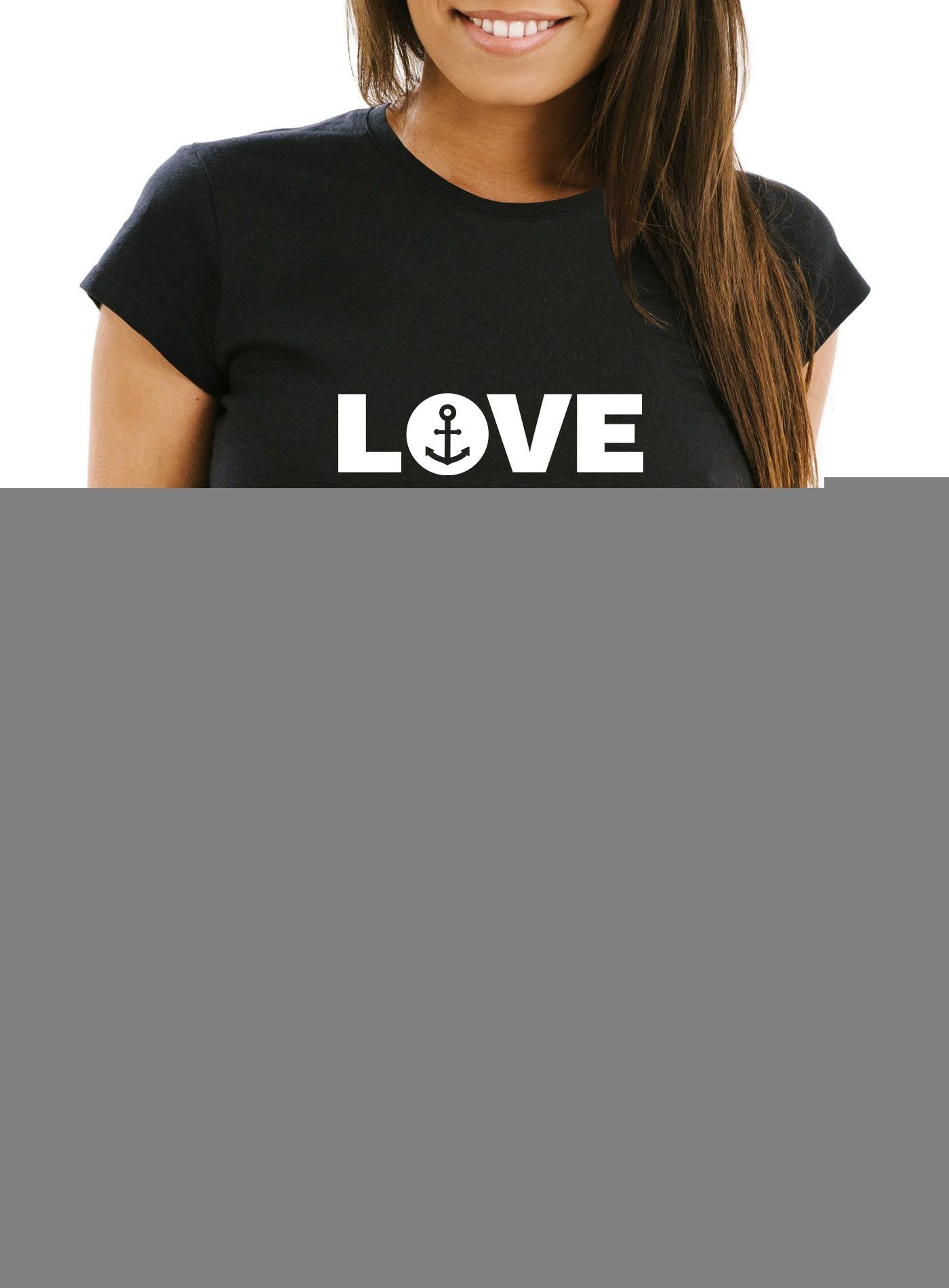MoonWorks Print-Shirt Damen T-Shirt Aufdruck Love Anker Liebe Statement Botschaft Print maritim Frauen Fun-Shirt Moonworks® mit Print
