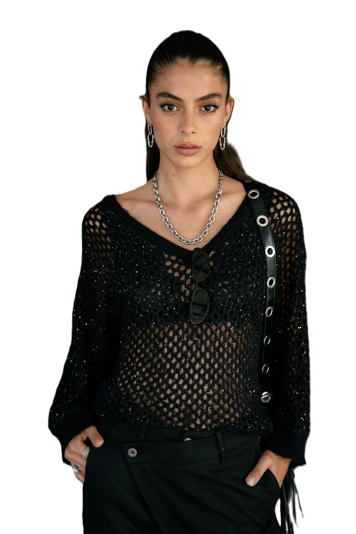 Freeman T. Porter Paross Shiny - Strickpullover mit funkelndem Lochmuster Damen