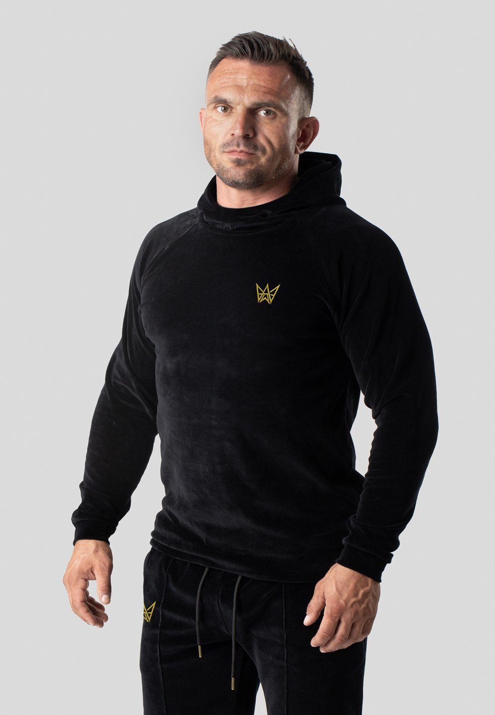 TRES AMIGOS Hoodie Hoodie aus Velour in sportlichem Stil, Homewear Schwarz