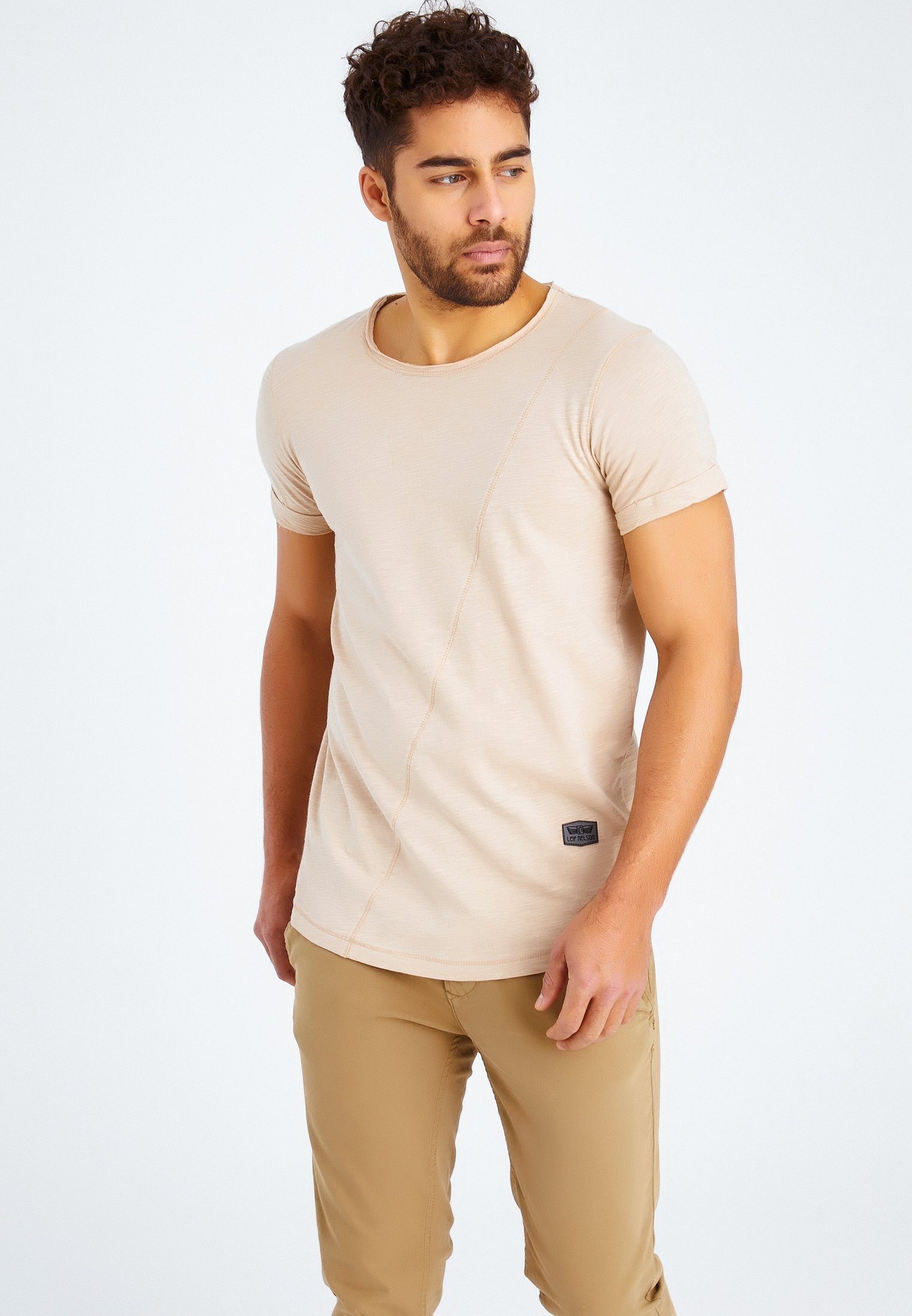 Leif T-Shirt beige Rundhals Nelson T-Shirt Herren LN-8209