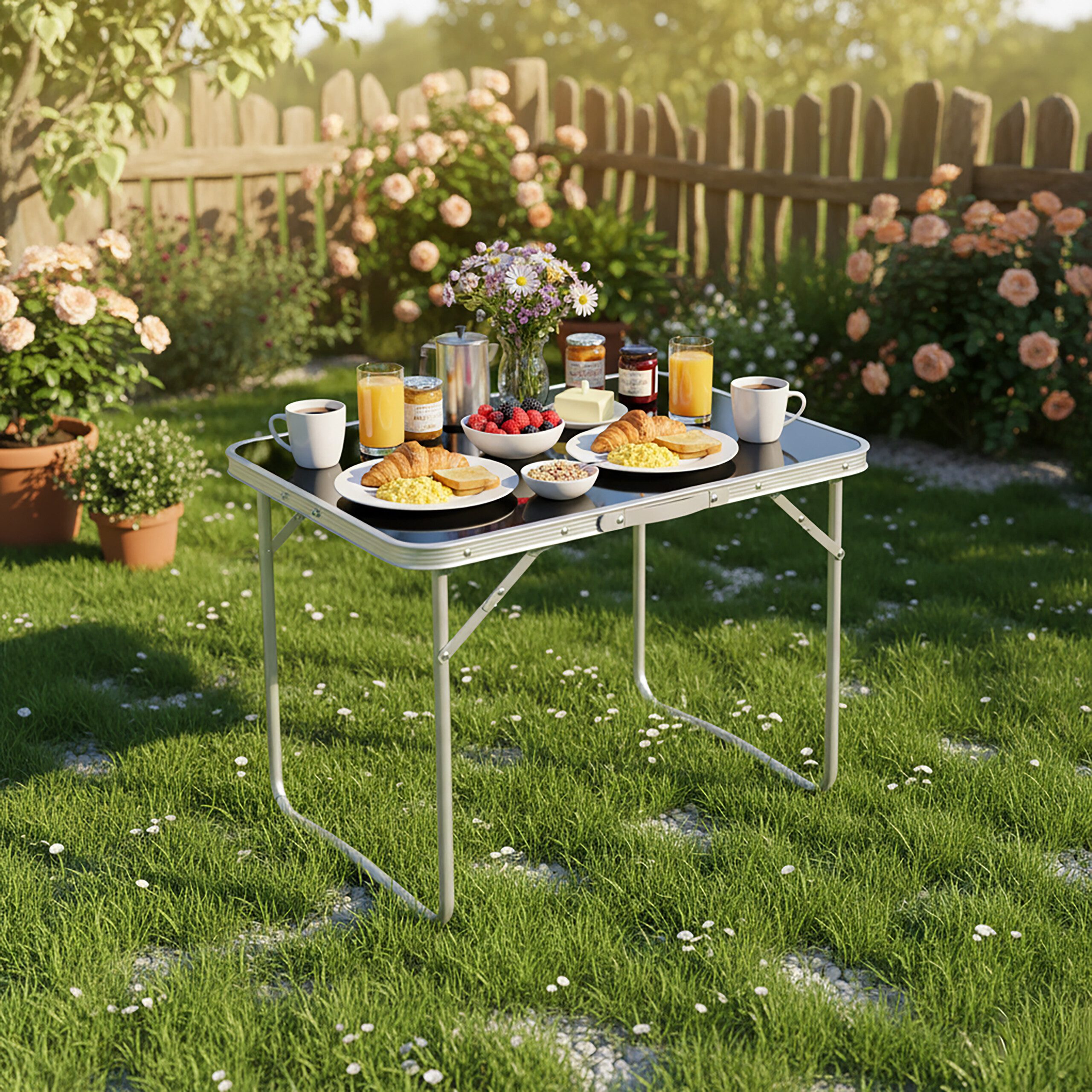 relaxdays Klapptisch Klappbarer Campingtisch (1-St), schwarz – Bild 5 von 5