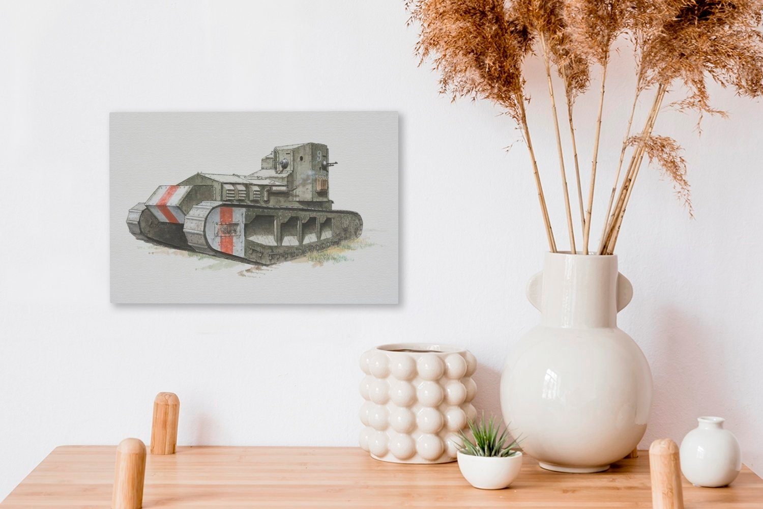 OneMillionCanvasses® Leinwandbild Wanddeko, (1 eines Aufhängefertig, 30x20 St), Wandbild Panzers, Illustration Leinwandbilder, cm britischen