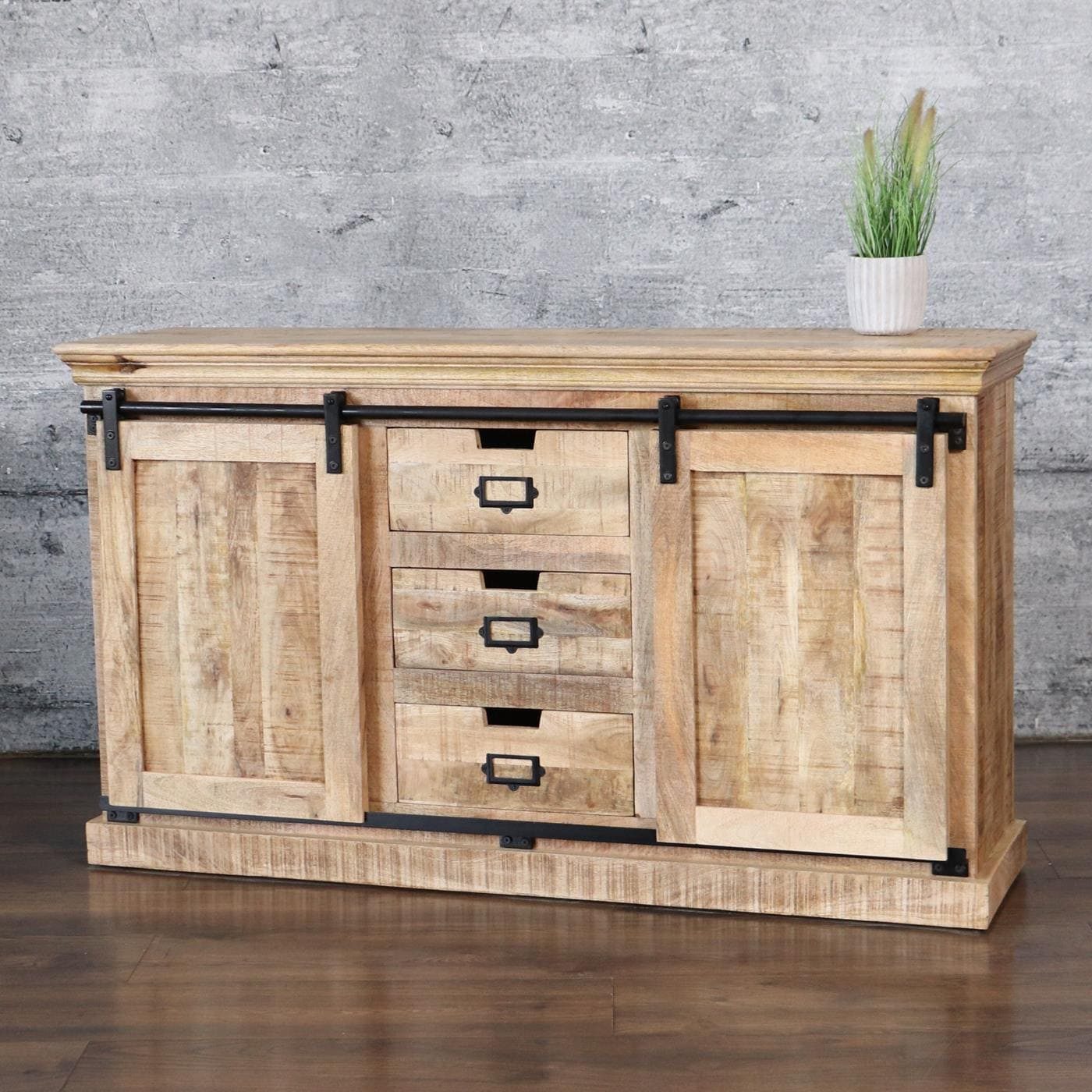 baario Sideboard XXL Sideboard VODICE rustikal, massiv Mangoholz Kommode Landhaus Vintage