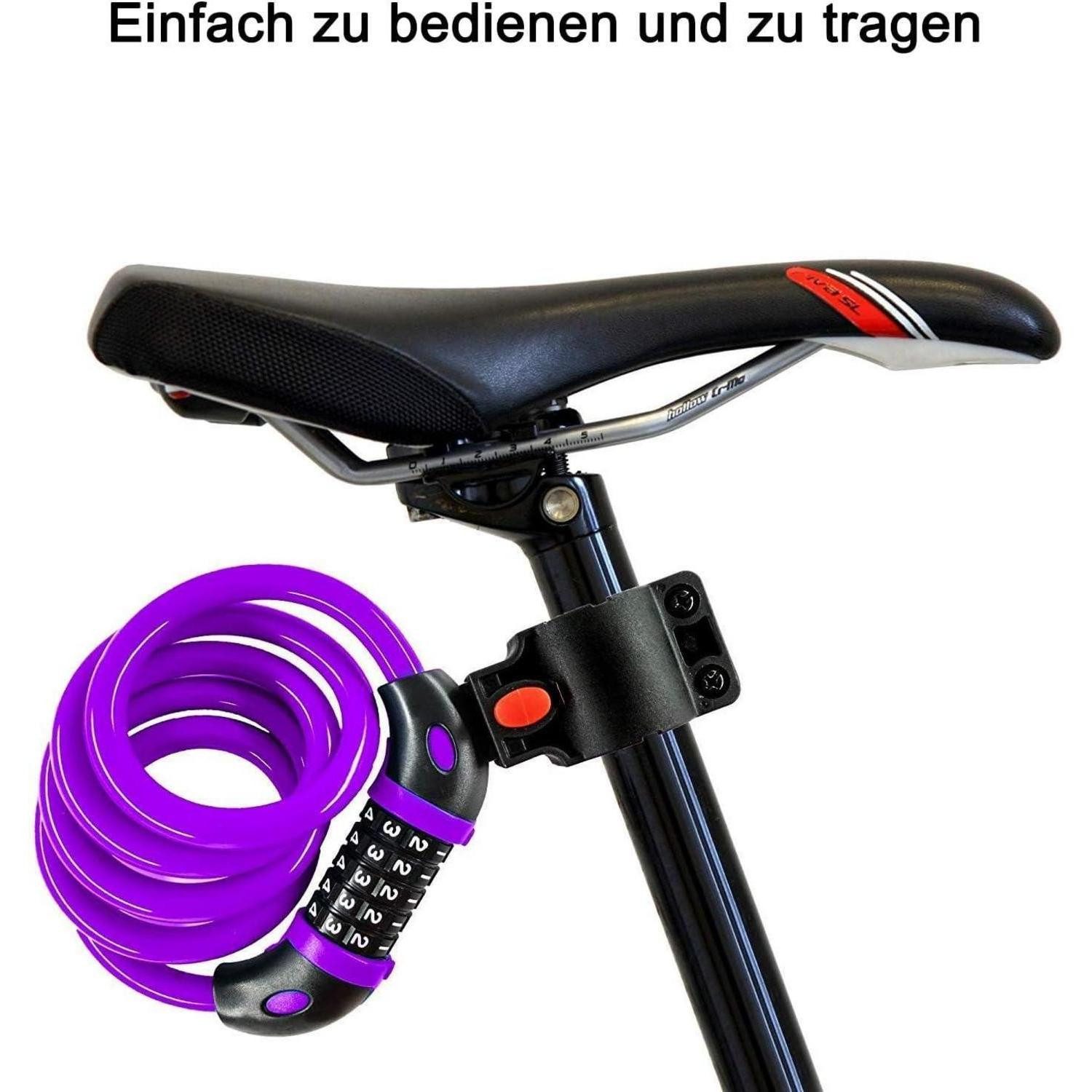 LuxusKollektion Zahlenkabelschloss Fahrradschloss Kabelschloss 120cm 12mm Zahlenschloss 5stellig Violett