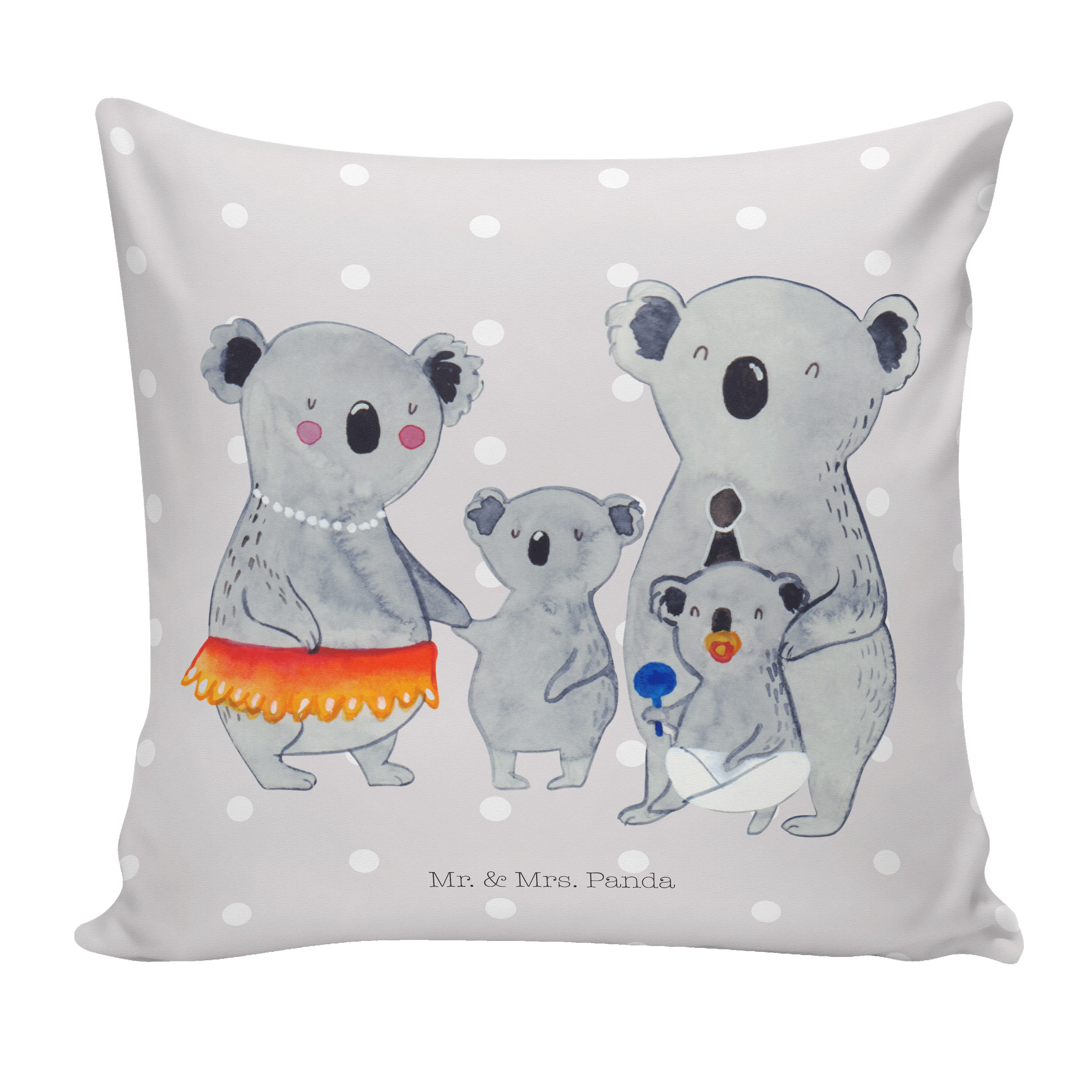 Geschenk, Panda Familie Mrs. Mr. Familienleben, & - Motivkissen Koala Grau - Pastell Dekokissen