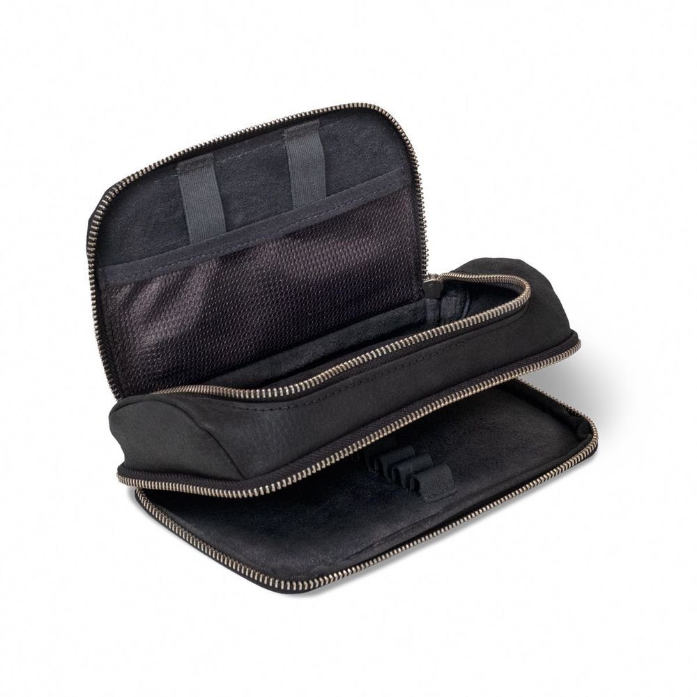 Jahn-Tasche Pencilbag Sehr Großes Federmäppchen XL 2 Fächer, Leder Schwarz, Jahn-Tasche 020