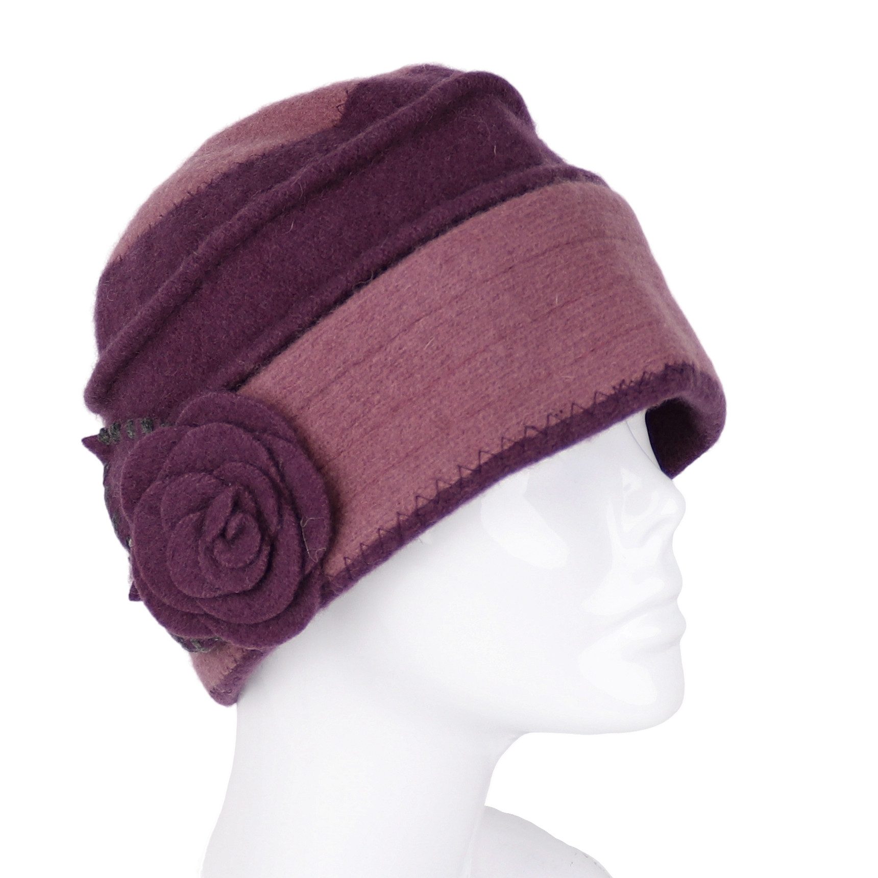 MIRROSI Filzhut Damen Wollfilzhut Wollhut mit Blumen 100% Schurwolle