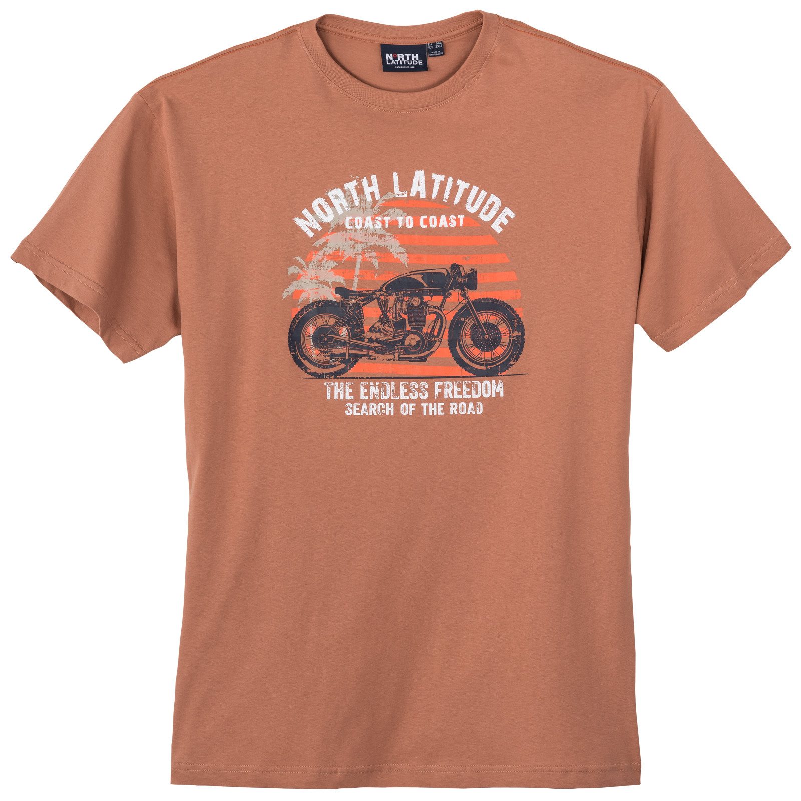 Rundhalsshirt North Latitude Übergröße T-Shirt terra Motorradprint