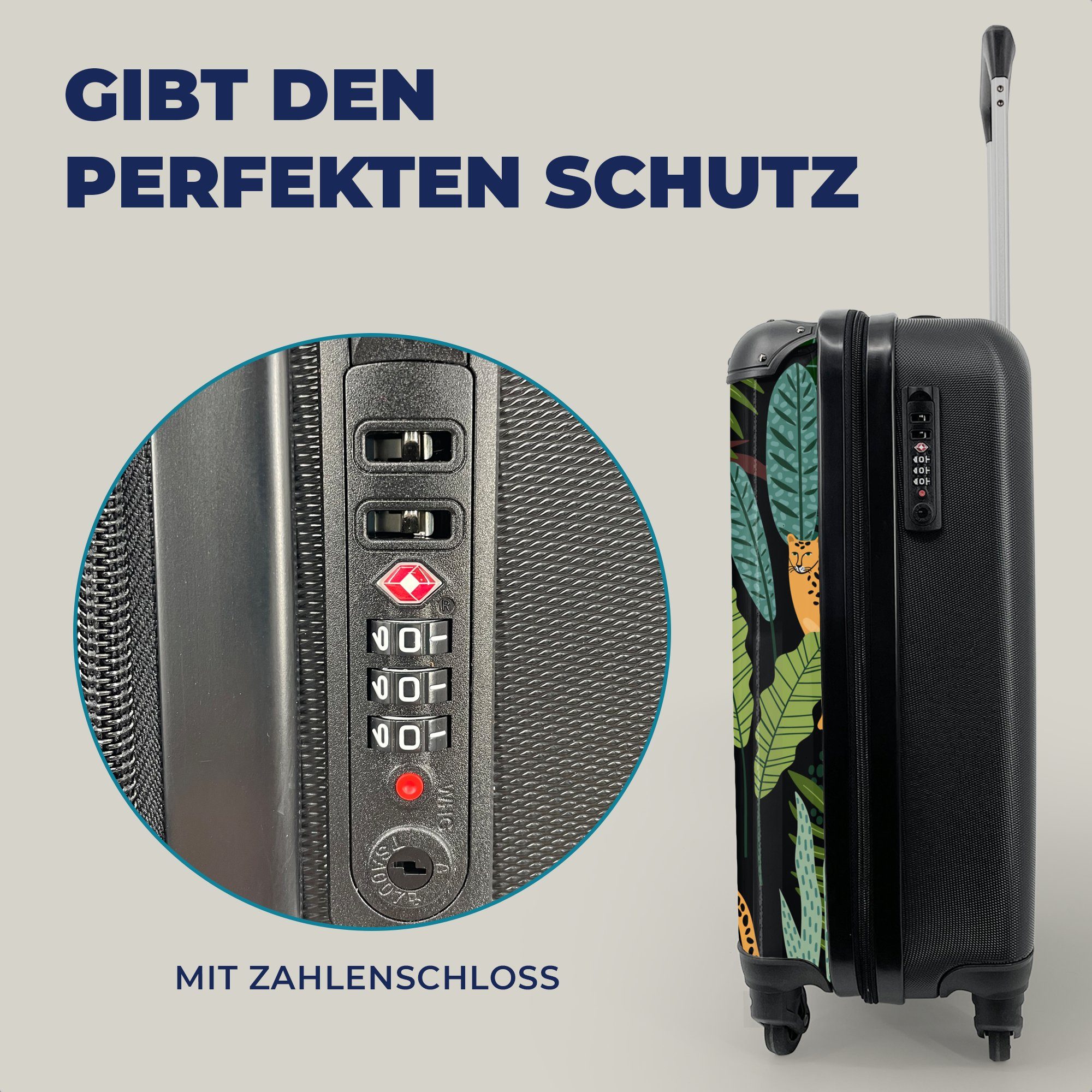 rollen, Panther mit Handgepäck - Handgepäckkoffer - Reisetasche Rollen, Pflanzen, - MuchoWow Muster Trolley, - 4 für Mädchen Reisekoffer Ferien, Jungen Dschungel -