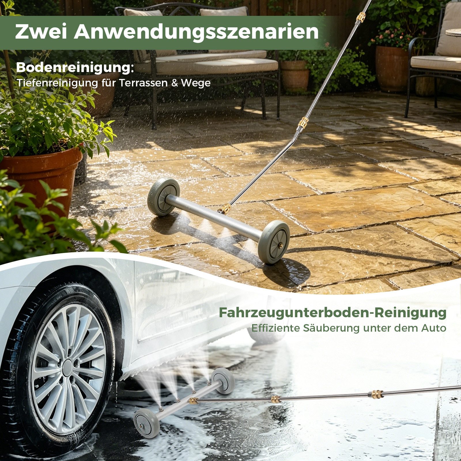 JOYOLEDER Hochdruckreiniger-Düse Unterbodenwäsche Auto für Hochdruckreiniger, (Unterbodenreiniger Hochdruck mit 3 Verlängerungsrohren & 1/4 Zoll Schnellanschluss, Auto Unterbodenwäsche 4000 PSI für Gärten, SUV, Wohnmobile, LKWs,Gehwege)