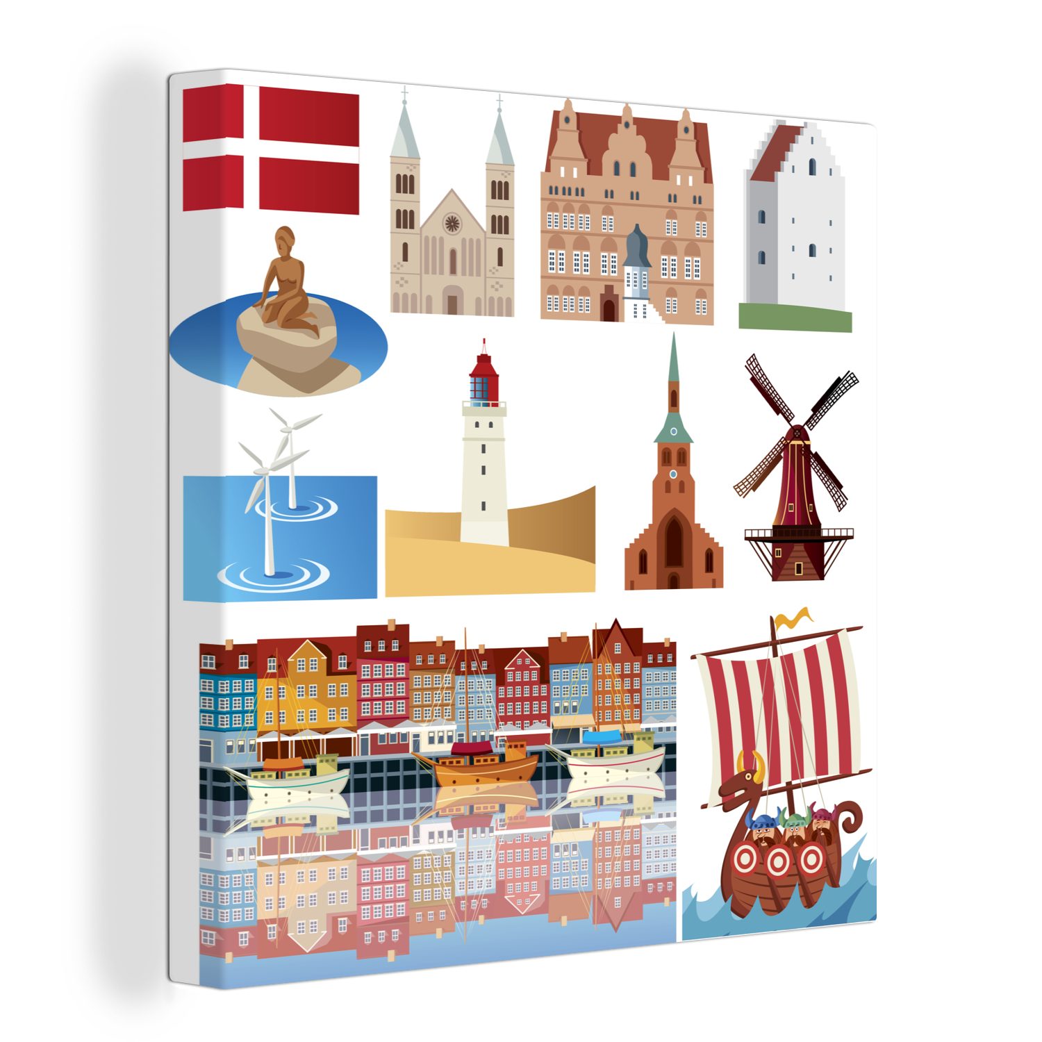 OneMillionCanvasses® Leinwandbild Illustration von Symbolen aus Dänemark, (1 St), Leinwand Bilder für Wohnzimmer Schlafzimmer