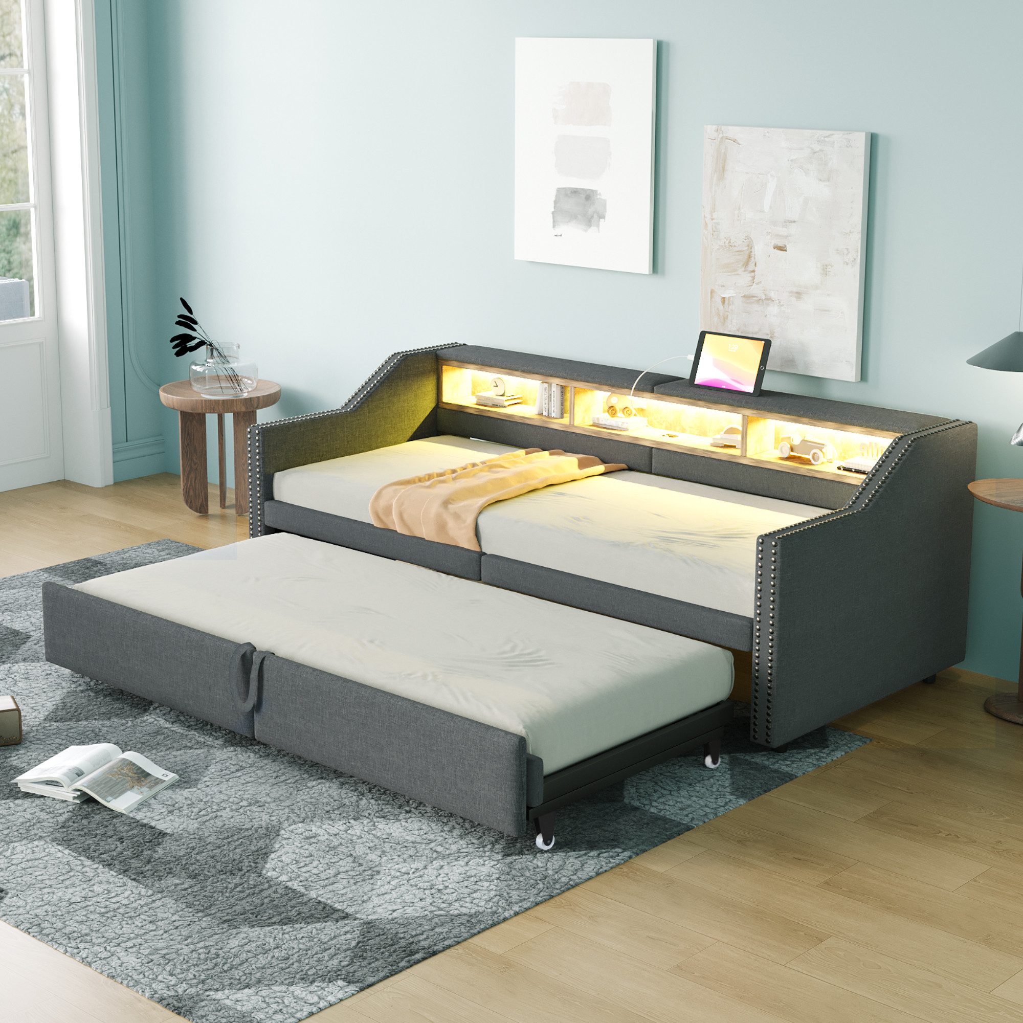 Flieks Daybett, Ausziehbares Polsterbett Schlafsofa 90/180x200cm günstig online kaufen