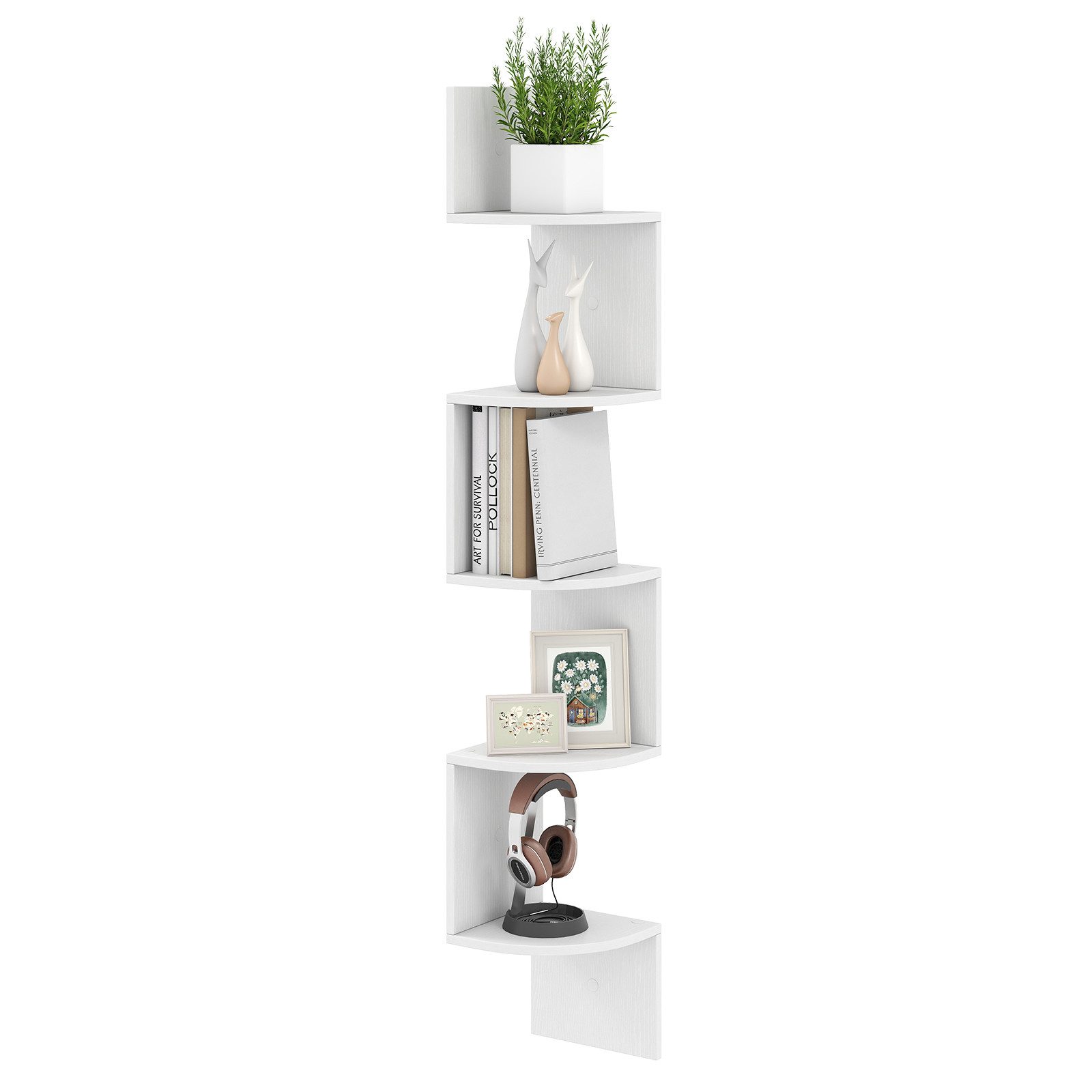 COSTWAY Eckregal, hängend, 5-stöckiges Bücherregal schwebend, günstig online kaufen