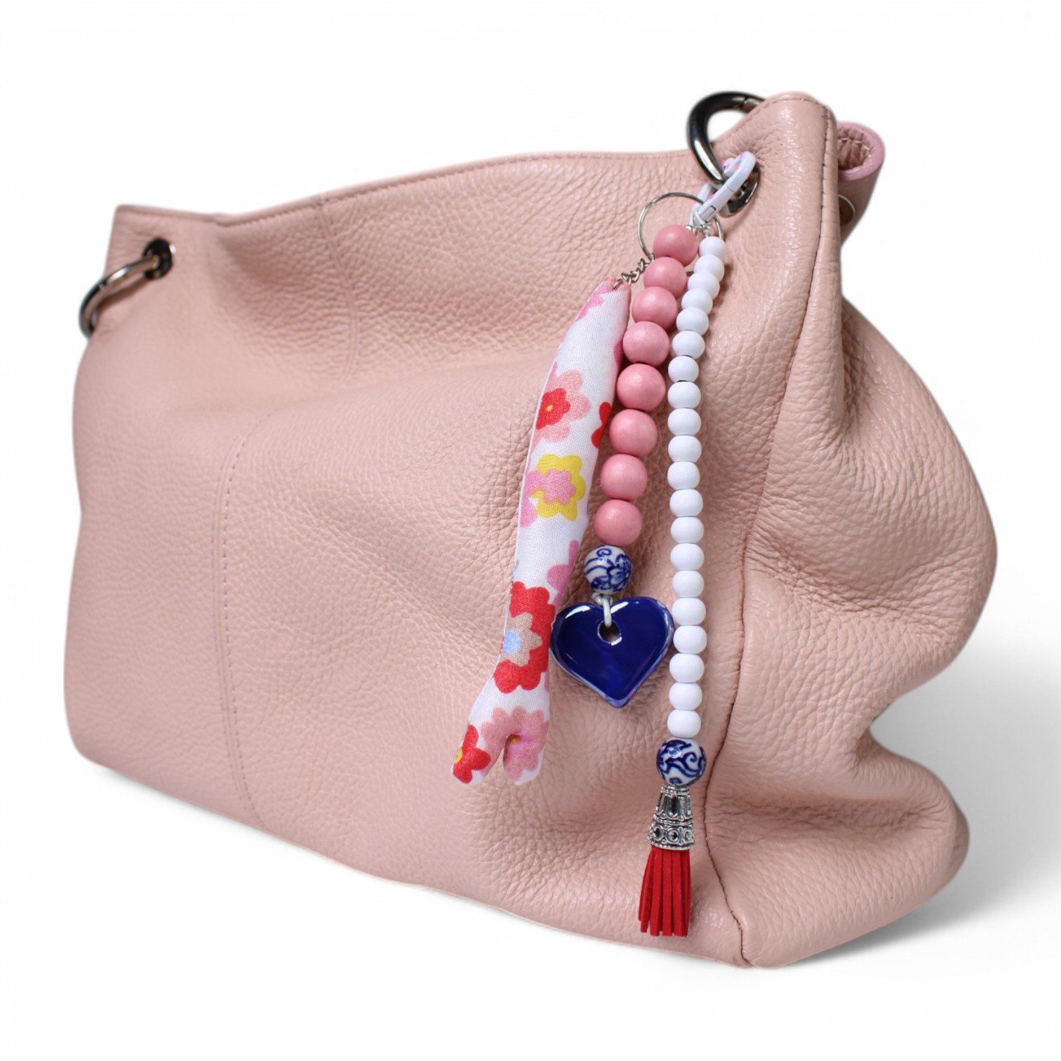 FRONHOFER Taschenanhänger 19373 Taschenanhänger aus Holzperlen, Keramik, Stoff, Lederquaste, verspielt