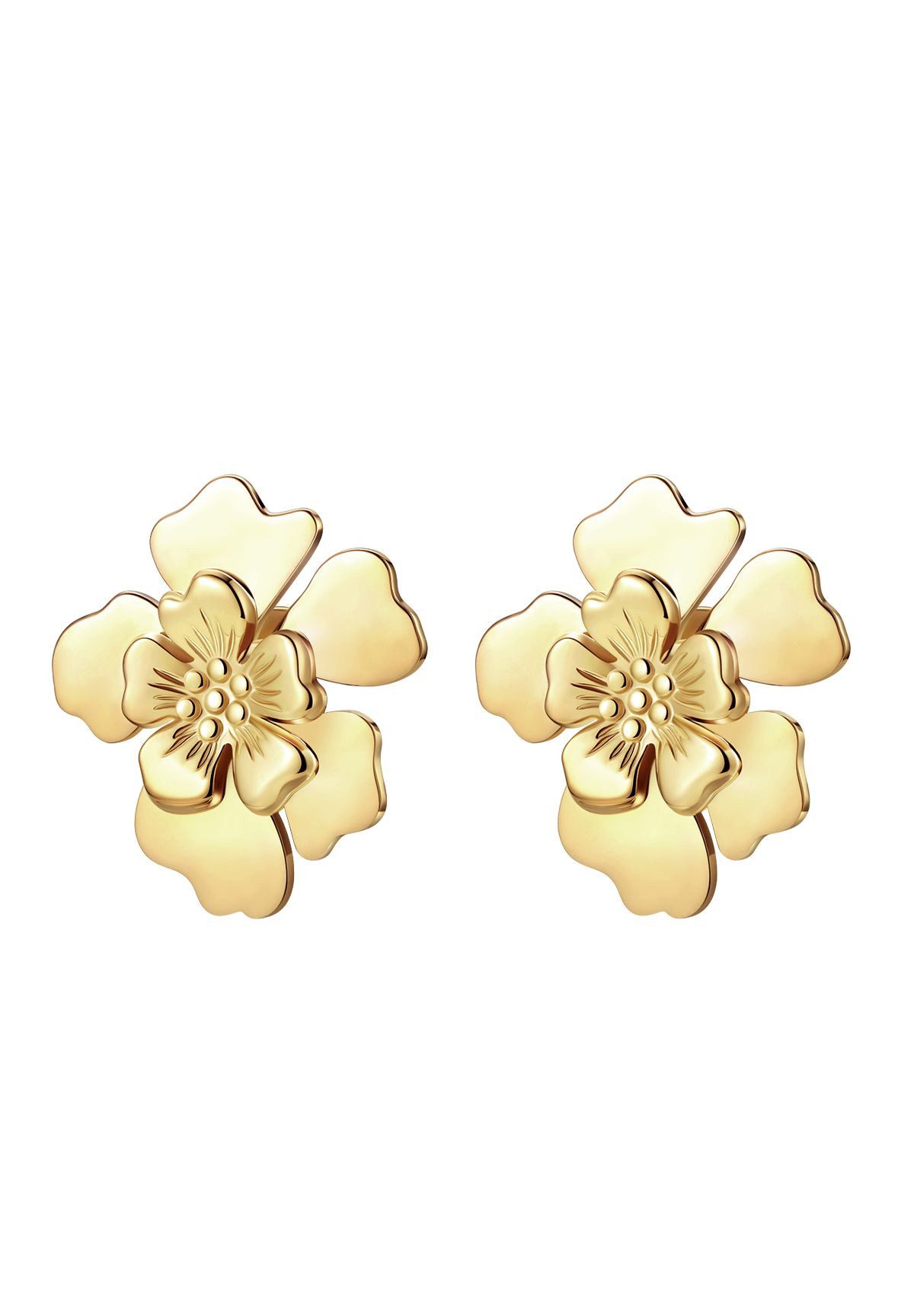 Hey Happiness Paar Ohrstecker Blüten Statement, Große Blume Ohrringe Edelstahl für Damen, vergoldet