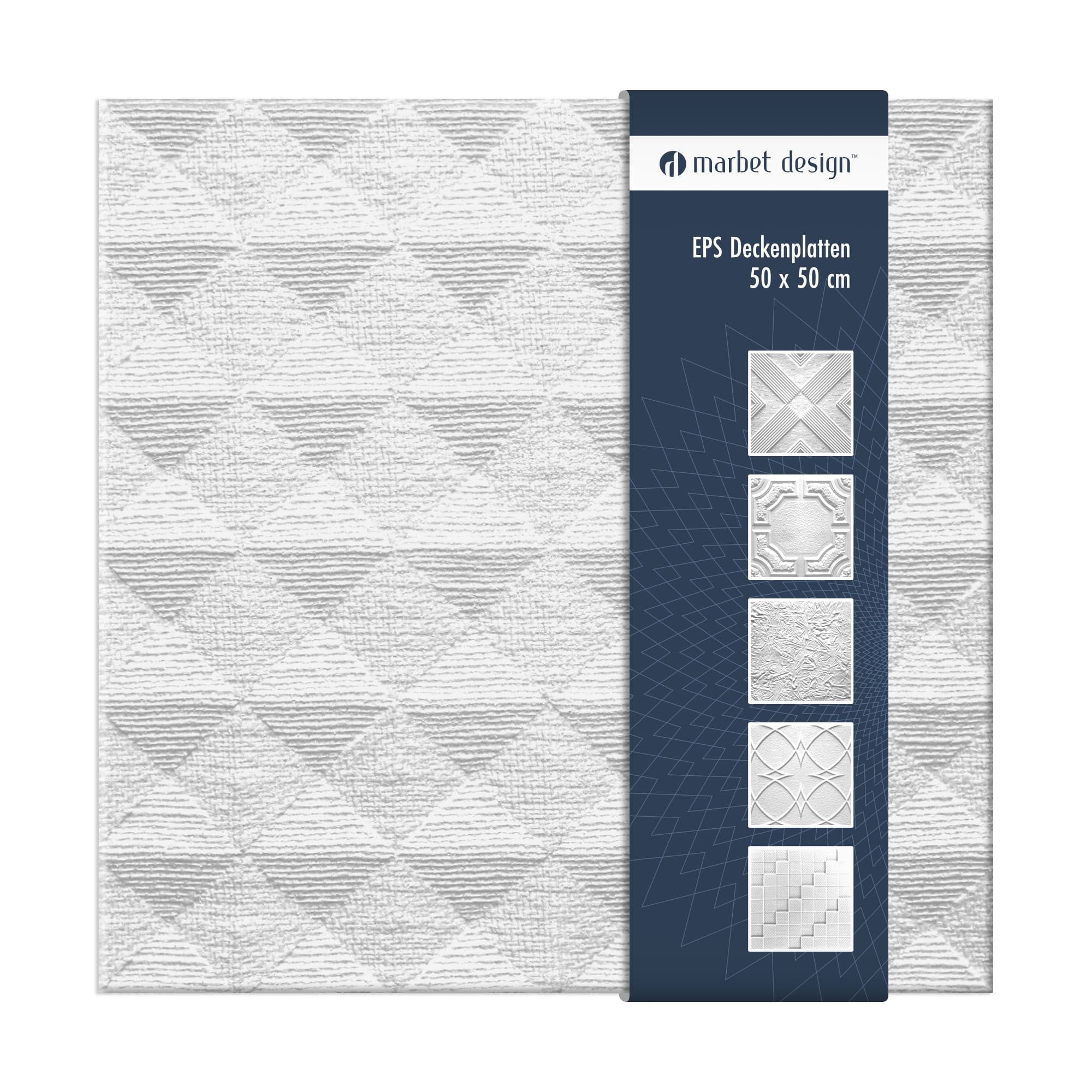 marbet design Decken-Rosette (Deckenplatten aus Styropor EPS - (2 Quadratmeter 50x50cm) Deckenpaneele leicht & robust im modernen Design - Verkleidung Deckenplatten Decke weiß)