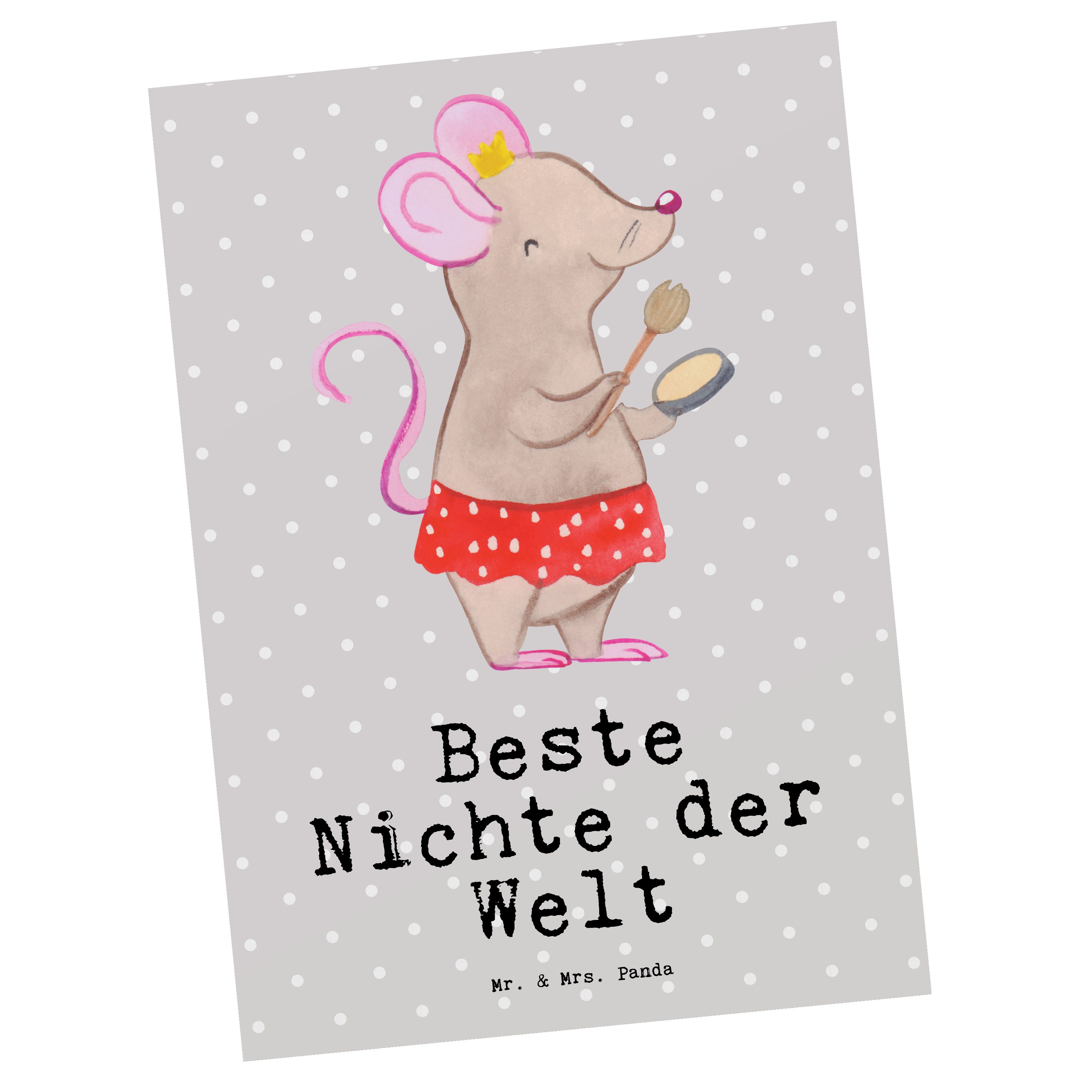 Mr. & Mrs. Panda Postkarte Maus Beste Nichte der Welt - Grau Pastell - Geschenk, Tochter der Sch | Grußkarten