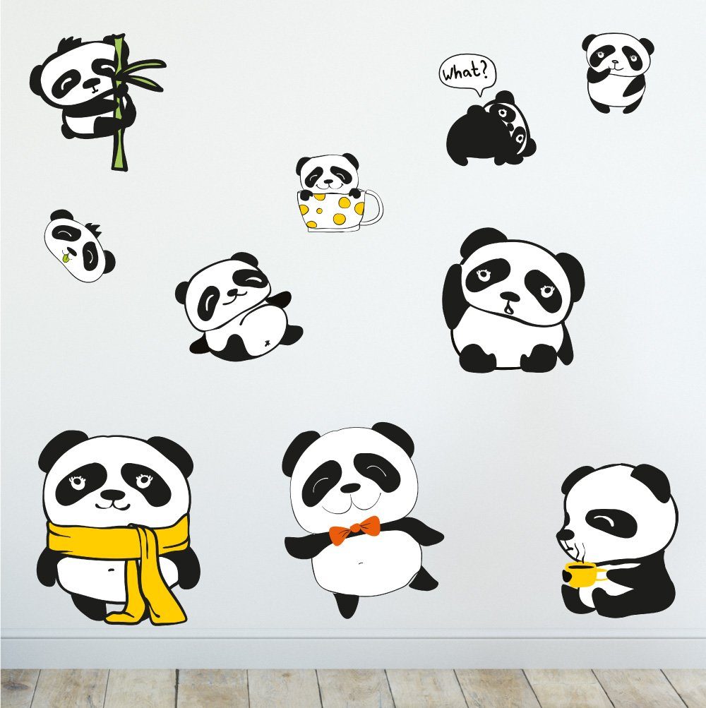 Sunnywall Wandtattoo Panda - Wandtattoo Kinderzimmer Baby Wandaufkleber (6 St), konturgeschnitten