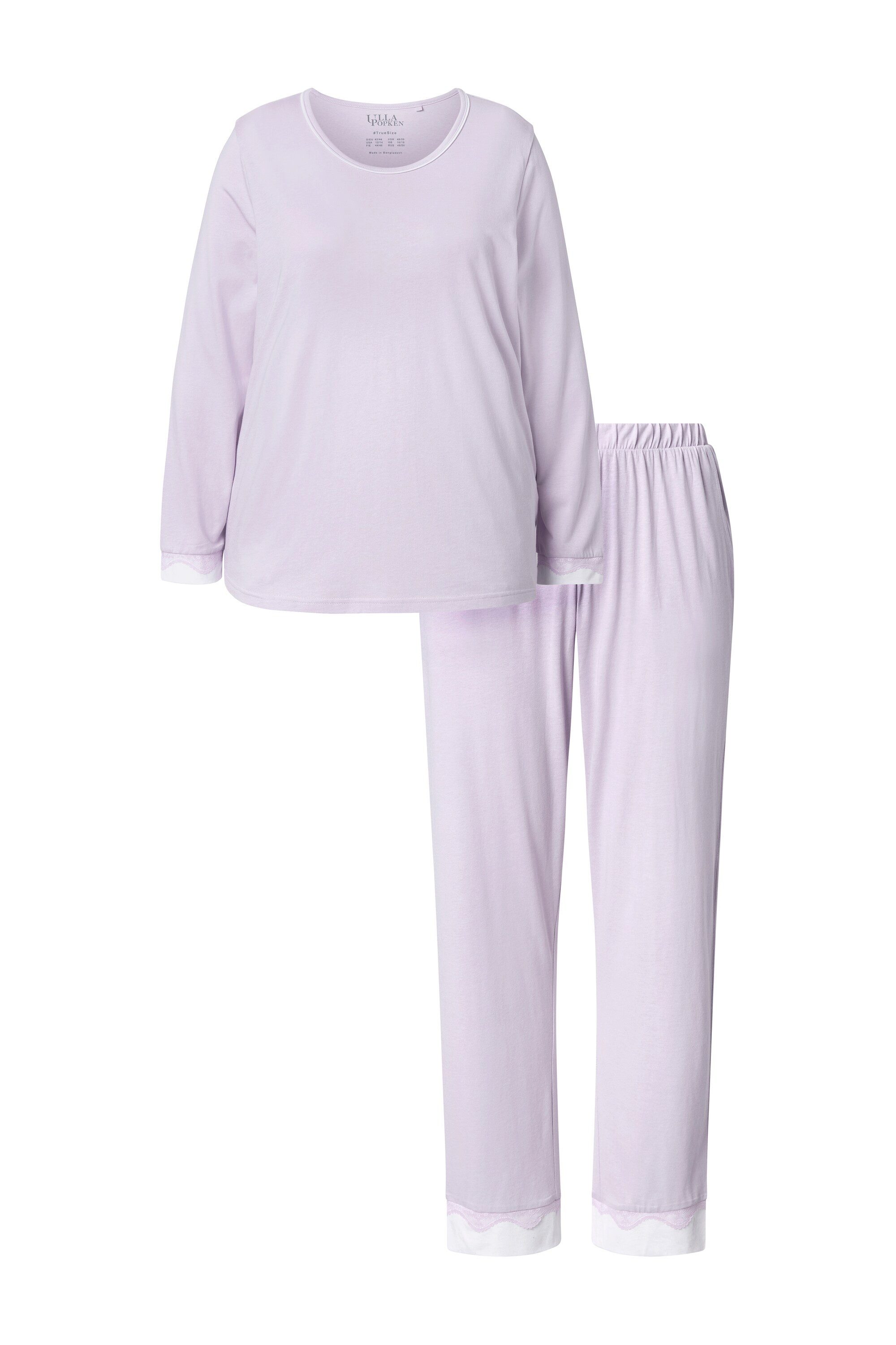 Ulla Popken Pyjama Pyjama Zweiteiler Spitze Rundhals Langarm günstig online kaufen