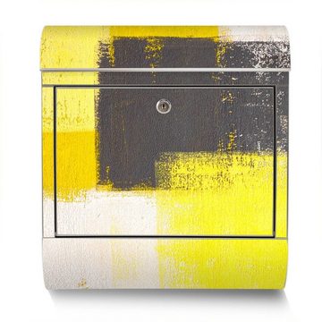 banjado Wandbriefkasten Edelstahl Abstrakt Gelb (Wandbriefkasten groß, mit Zeitungsfach), 38 x 42,5 x12cm