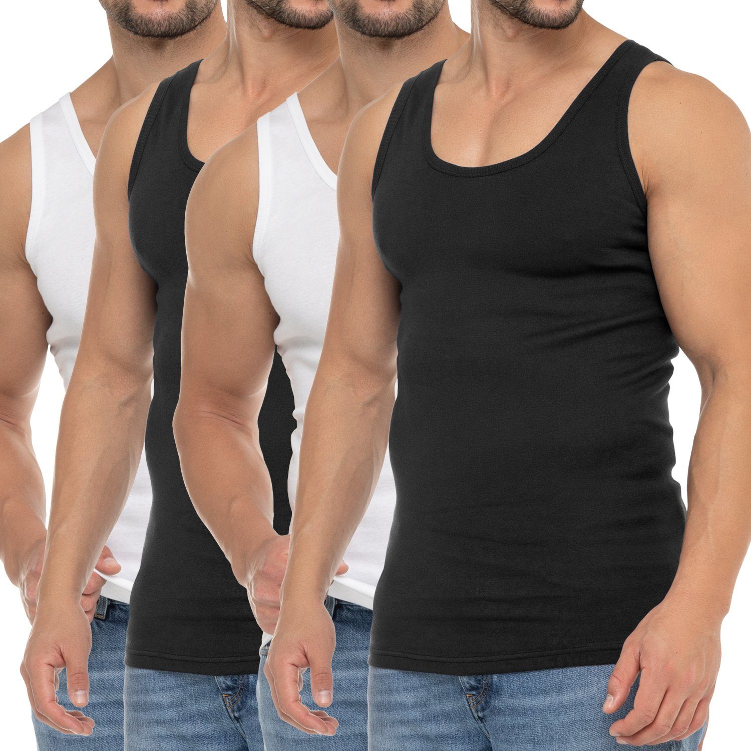 celodoro Unterhemd Herren Business Tank Top Achselhemd aus Baumwolle Schwarz Weiß (4er)